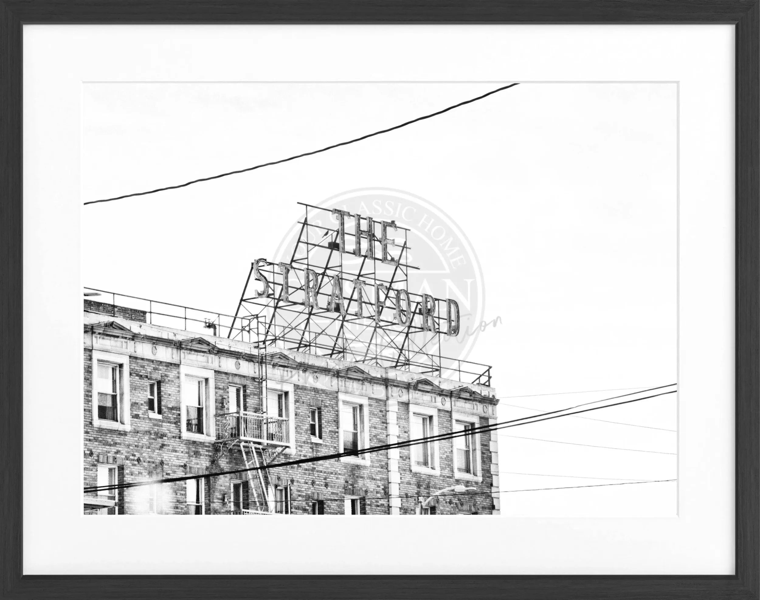 Schwarz-weiß Poster mit Rahmen von Cosman-Photocollection, Kalifornien Los Angeles Hotel ’The Stratford’, 31x25cm, stilvolle Wanddekoration