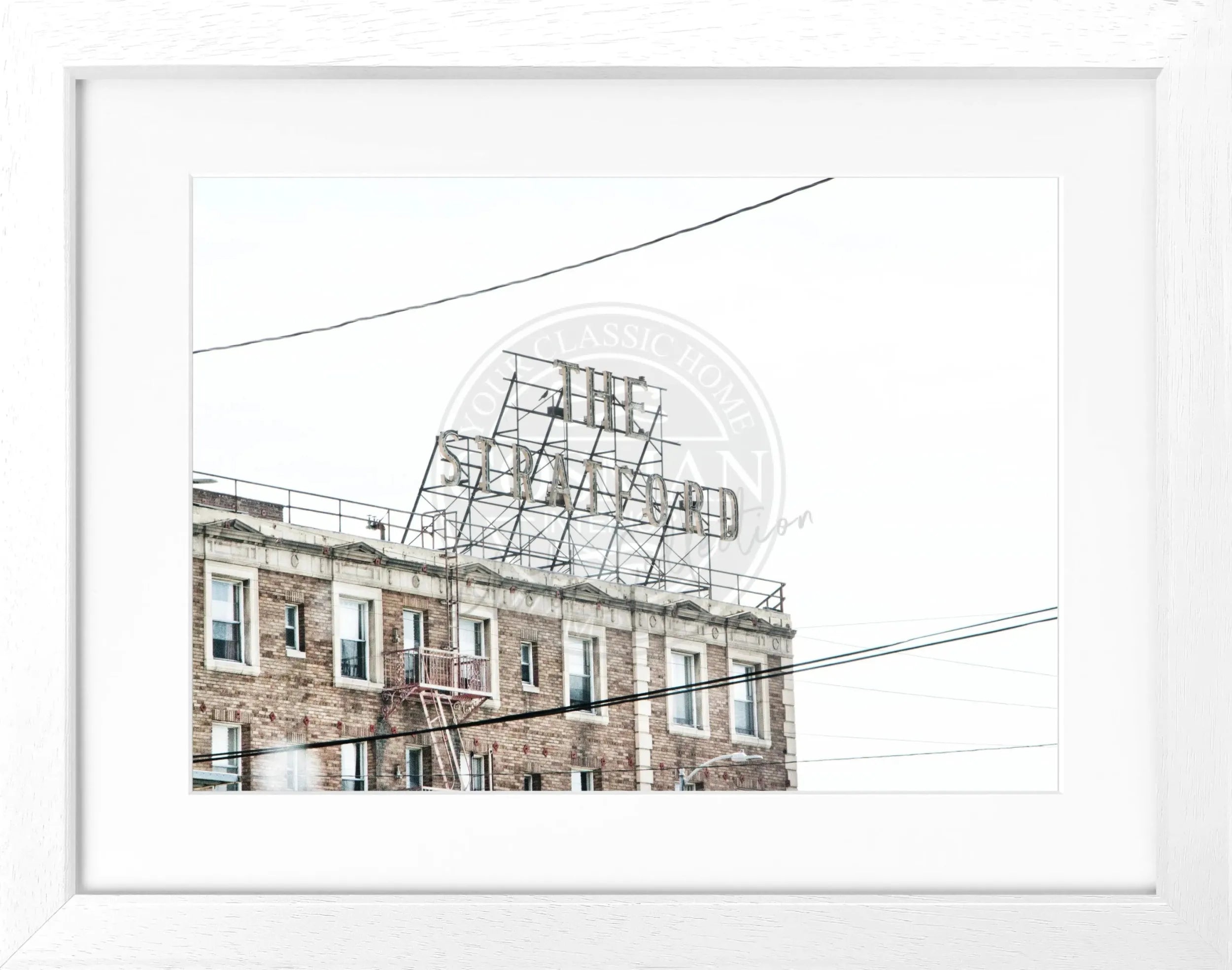 Schwarz-weiß Poster mit Rahmen von Cosman-Photocollection, Kalifornien Los Angeles Hotel ’The Stratford’, 31x25 cm, Stadtszene