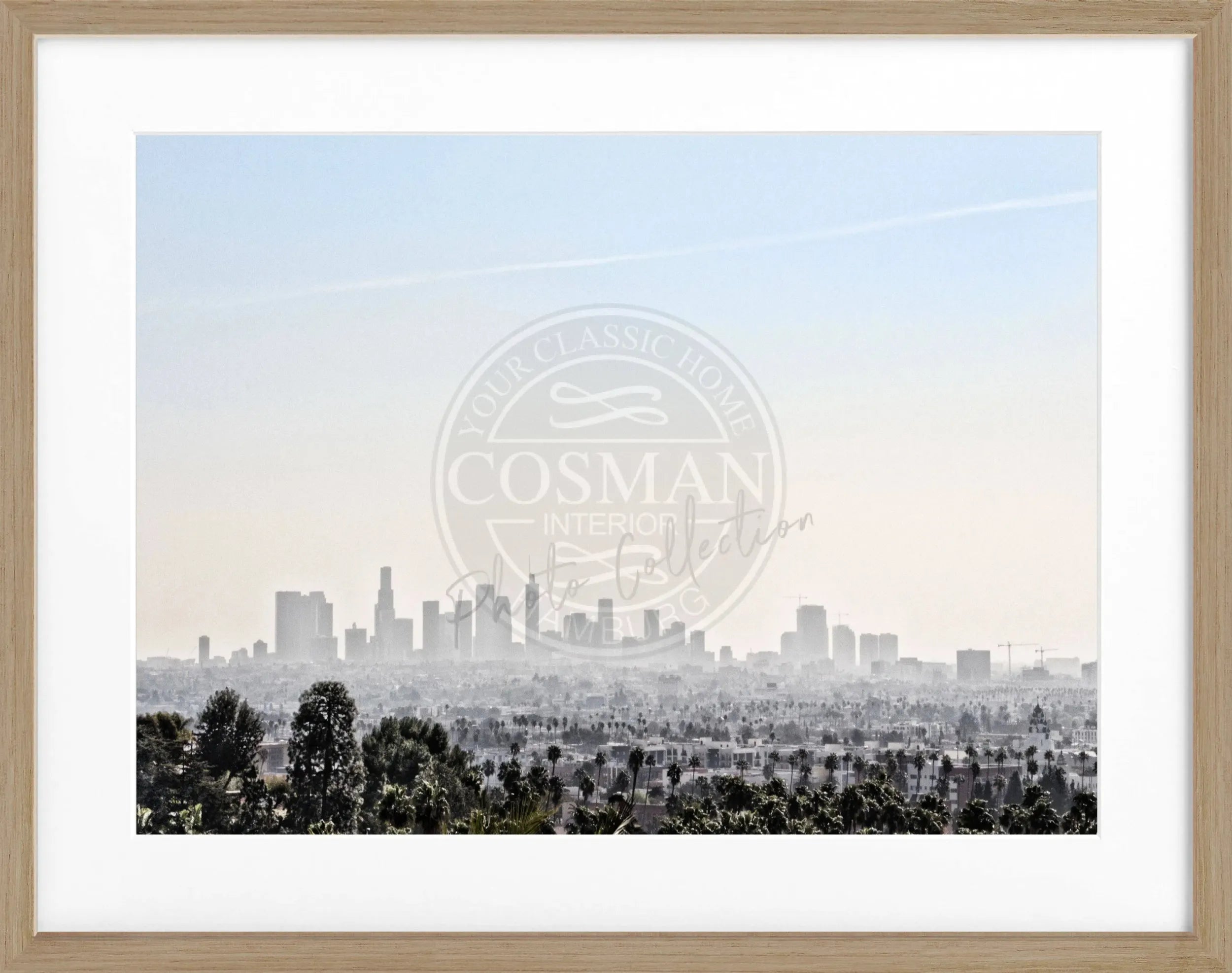 Schwarz-weiß Poster mit Rahmen, Kalifornien Los Angeles Skyline, von Cosman-Photocollection, 31x25 cm, Wanddekoration
