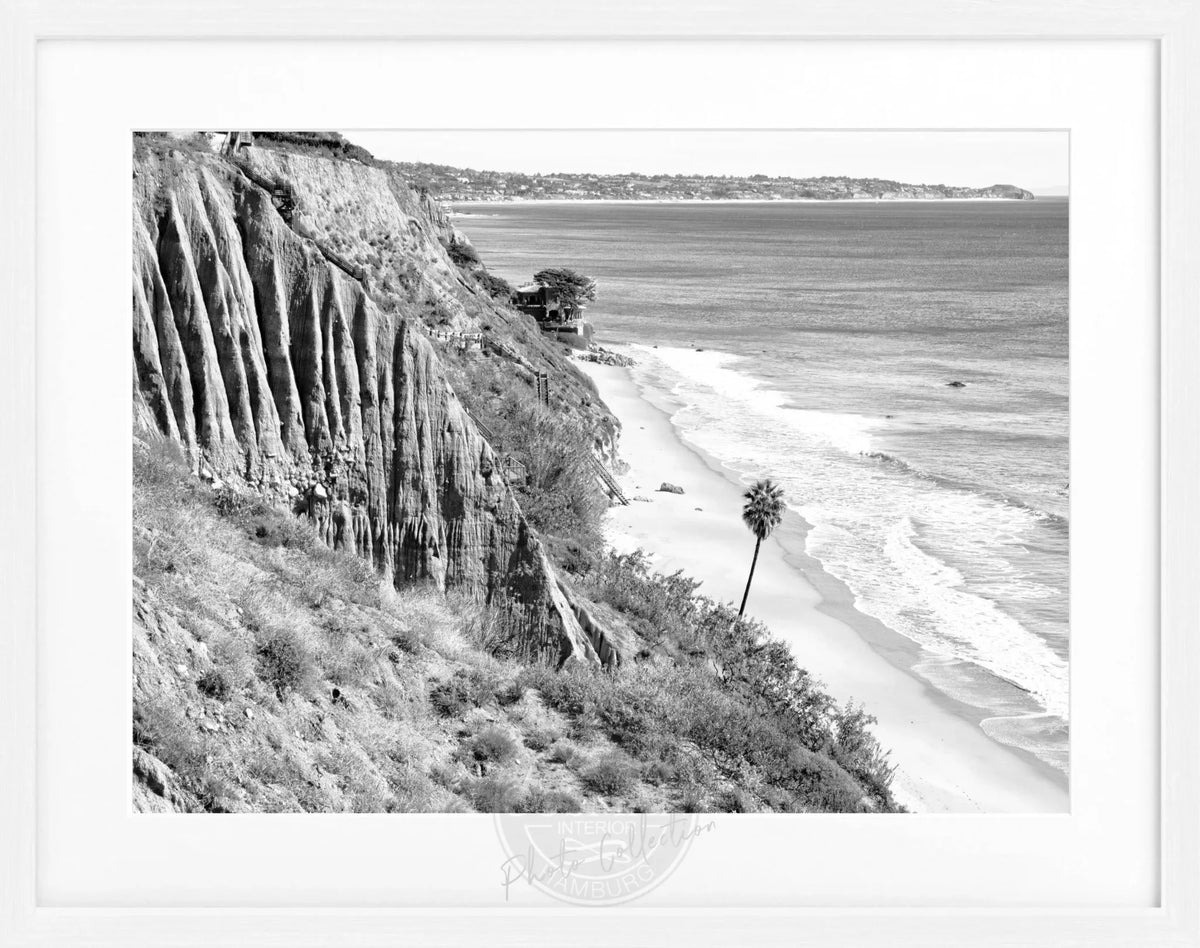 Schwarz-weißes Poster mit Rahmen, Kalifornien Malibu Motiv, 31x25cm, von Cosman-Photocollection, Wanddekoration
