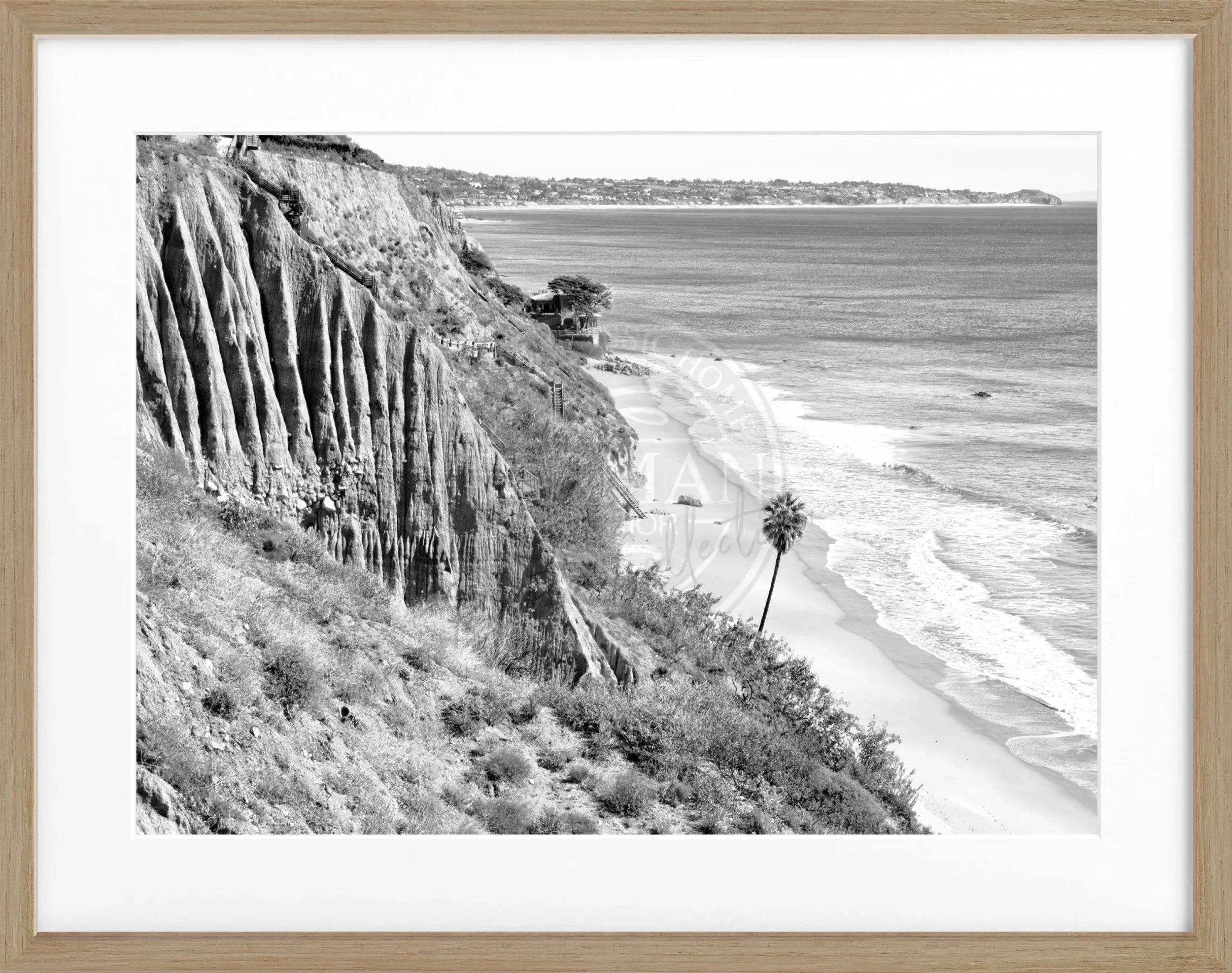 Schwarz-weiß Poster mit Rahmen, Kalifornien Malibu Motiv von Cosman-Photocollection, 31x25cm, stilvolle Wanddekoration