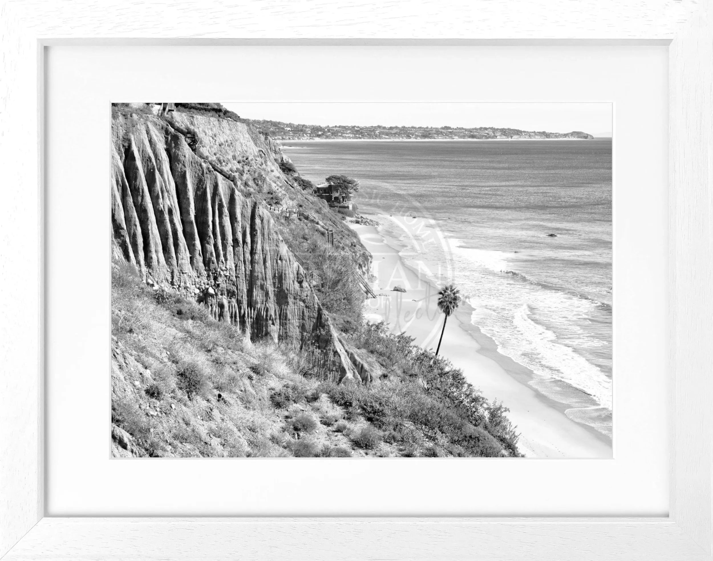 Schwarz-weiß Poster mit Rahmen, Kalifornien Malibu, von Cosman-Photocollection, 31x25 cm, Wanddekoration mit Meer- und Strandmotiv
