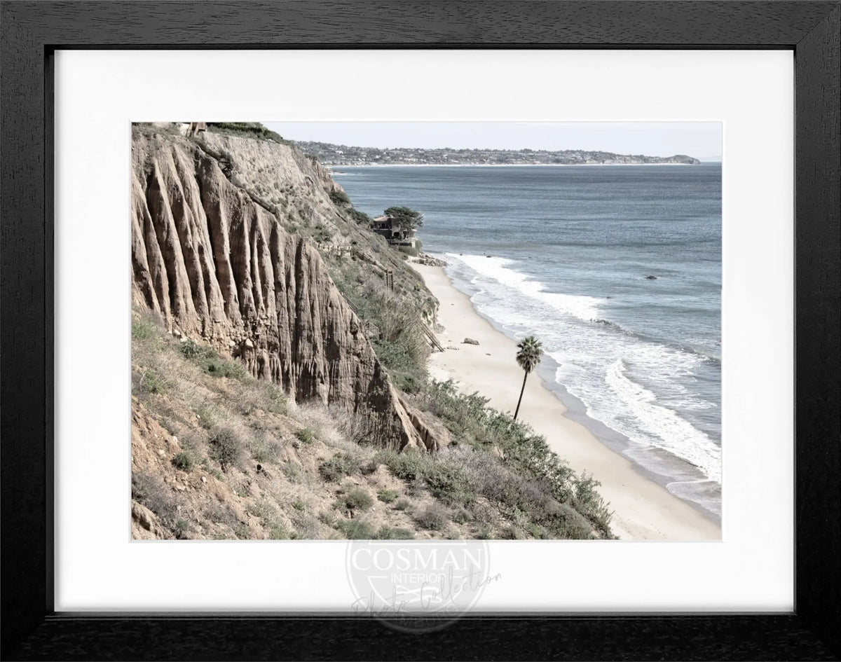 Schwarz-weißes Poster mit Rahmen, Kalifornien Malibu Motiv, 31x25 cm, von Cosman-Photocollection