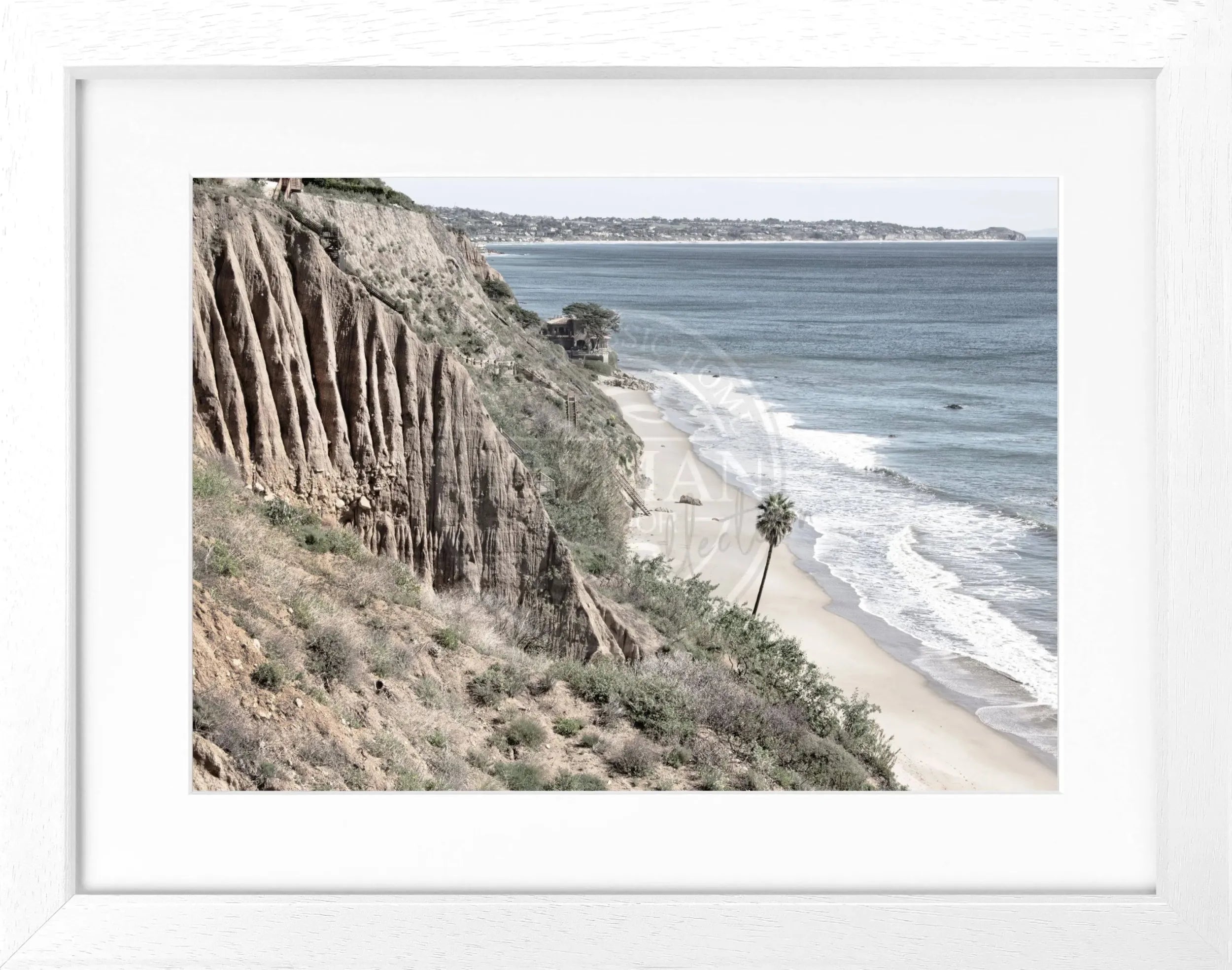 Schwarz-weißes Poster mit Rahmen, Kalifornien Malibu Motiv, 31x25cm, von Cosman-Photocollection, Wanddekoration