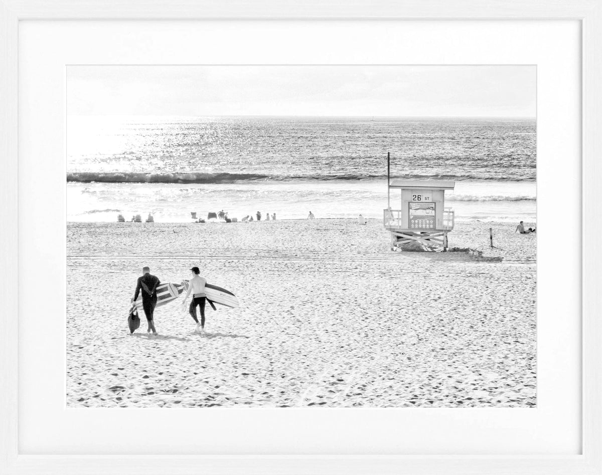 Schwarz-weiß Poster mit Rahmen, Kalifornien Manhattan Beach, Cosman-Photocollection, 31x25cm, Wanddekoration