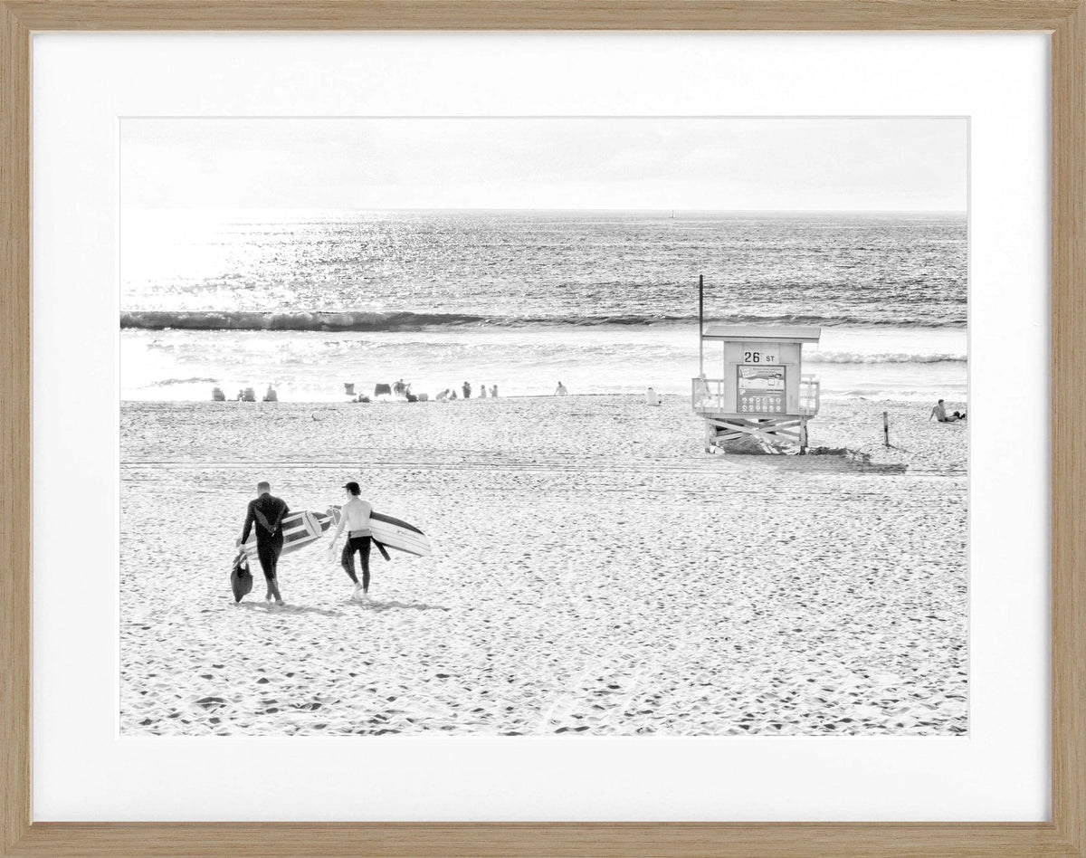 Schwarz-weiß Poster mit Rahmen von Kalifornien Manhattan Beach, 31x25 cm, von Cosman-Photocollection, Wanddekoration