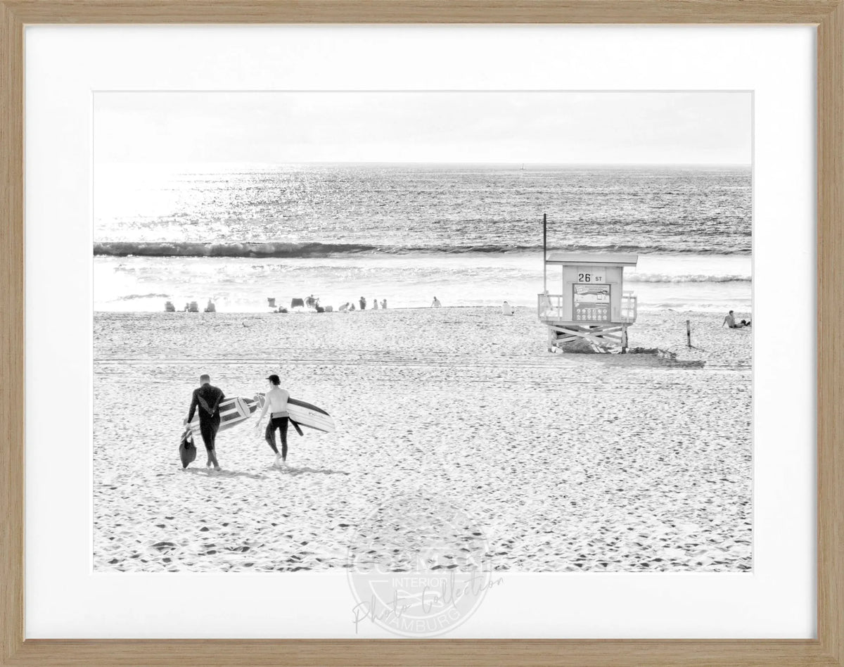 Schwarz-weiß Poster mit Rahmen von Kalifornien Manhattan Beach, 31x25 cm, von Cosman-Photocollection, Wanddekoration
