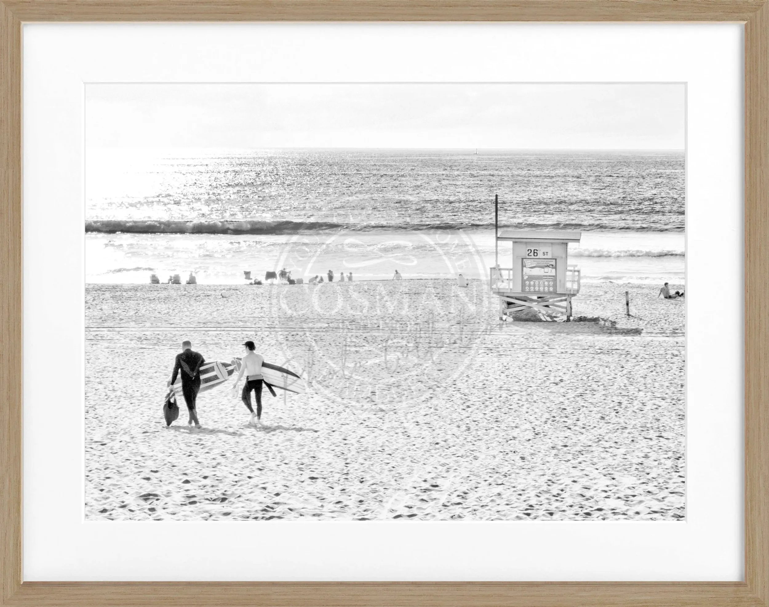 Schwarz-weiß Poster mit Rahmen von Kalifornien Manhattan Beach, 31x25 cm, von Cosman-Photocollection, Wanddekoration