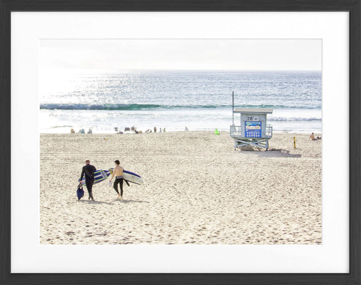 Schwarz-weiß Poster mit Rahmen von Cosman-Photocollection, Kalifornien Manhattan Beach, 31x25 cm, Kunstfotografie, Wanddekoration