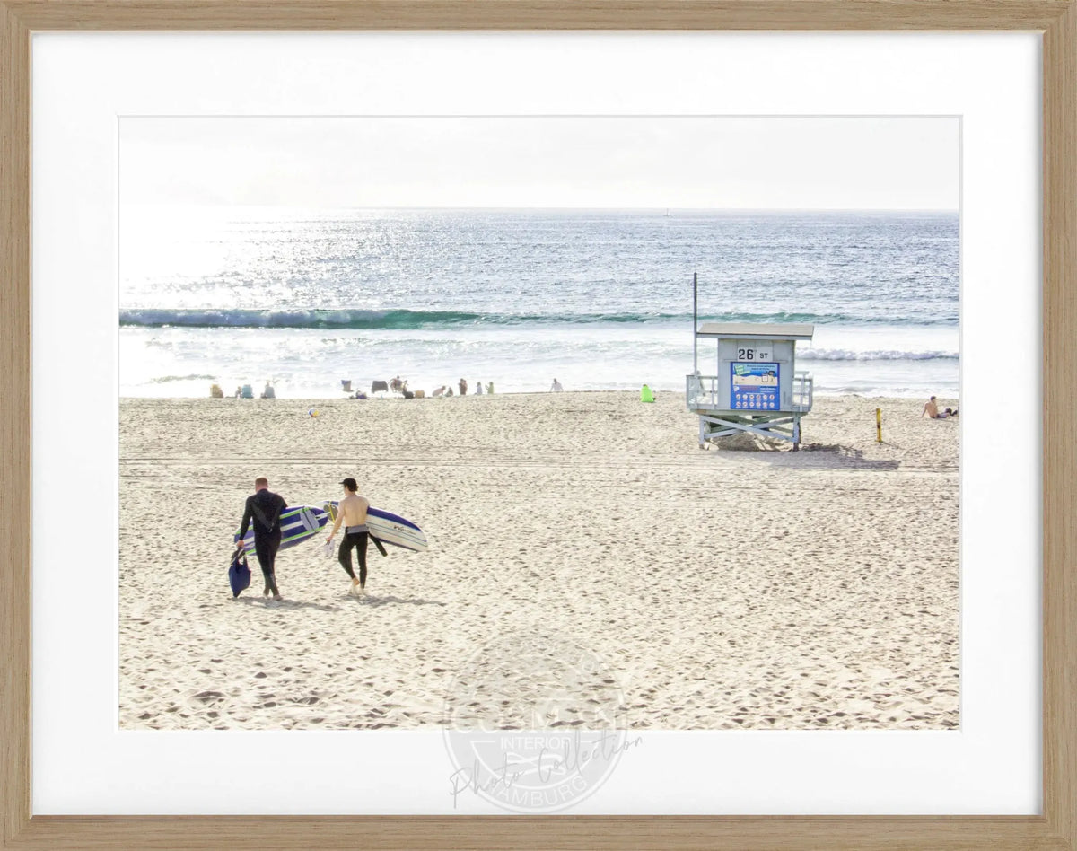 Schwarz-weiß Poster mit Rahmen von Kalifornien Manhattan Beach, von Cosman-Photocollection, 31x25 cm, fotografisches Kunstwerk