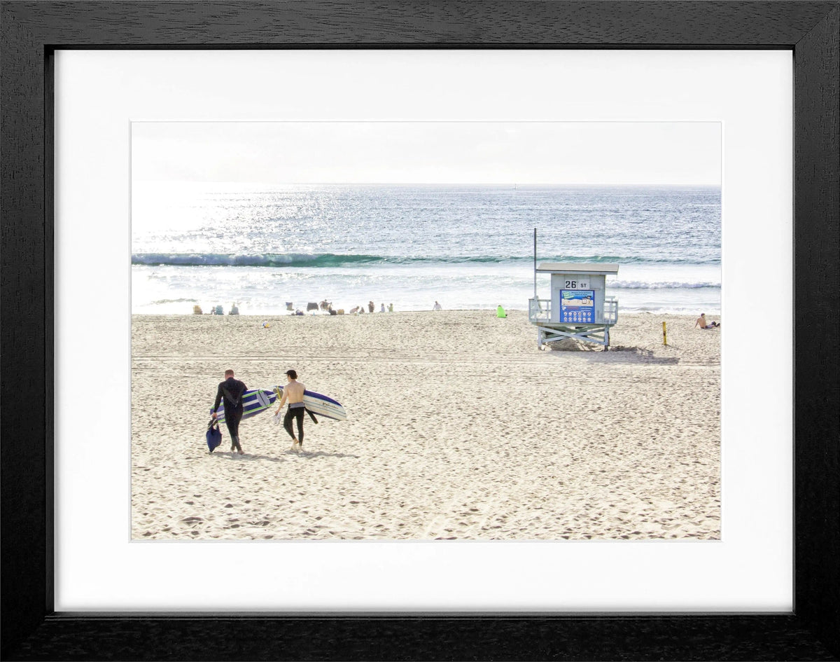 Schwarz-weiß Poster mit Rahmen, Kalifornien Manhattan Beach, von Cosman-Photocollection, 31x25cm, Wanddekoration