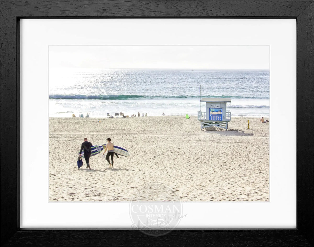 Schwarz-weiß Poster mit Rahmen, Kalifornien Manhattan Beach, von Cosman-Photocollection, 31x25cm, Wanddekoration