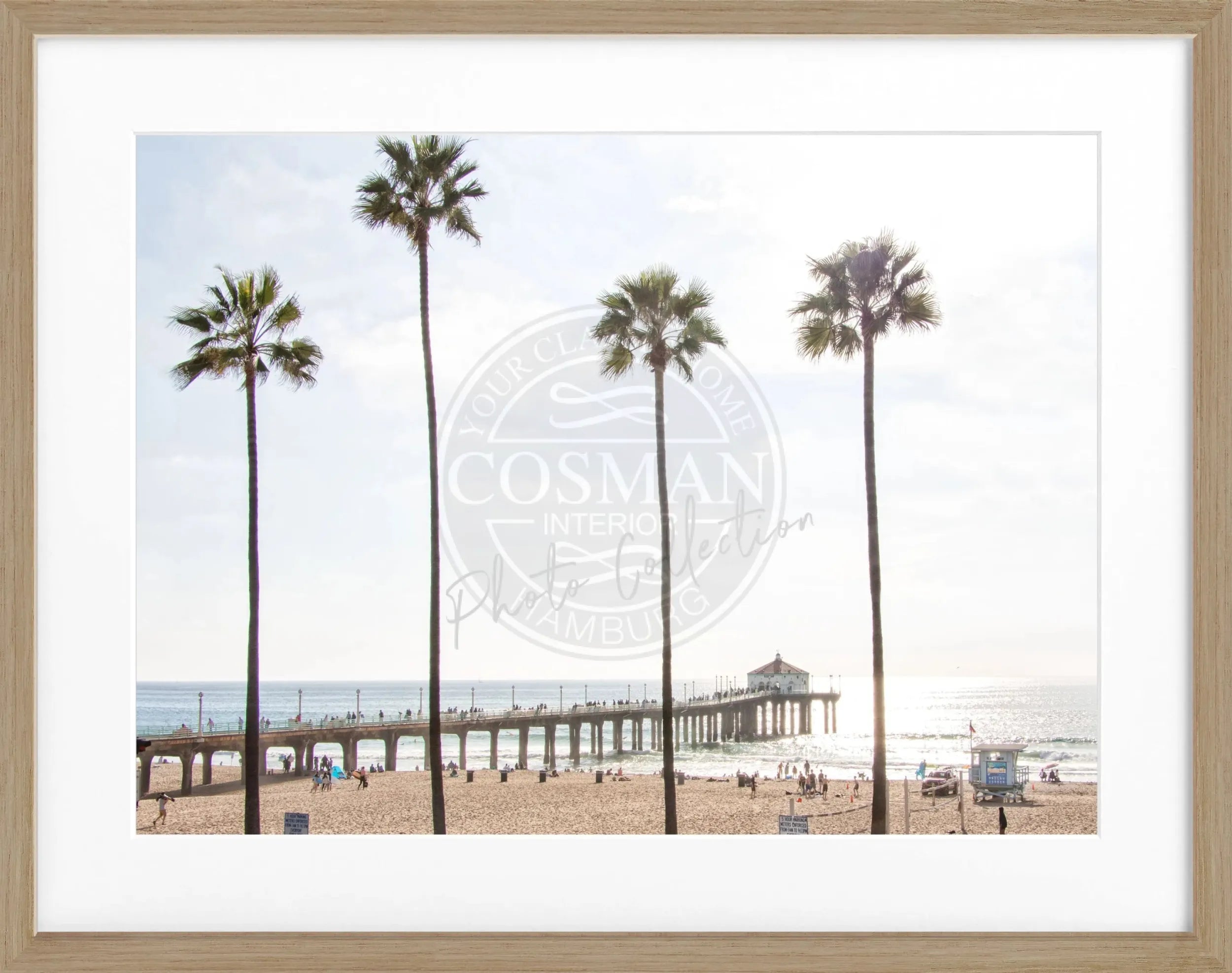 Schwarz-weiß Poster mit Rahmen von Cosman-Photocollection, Kalifornien Manhattan Beach, 31x25 cm, dekoratives Wandbild