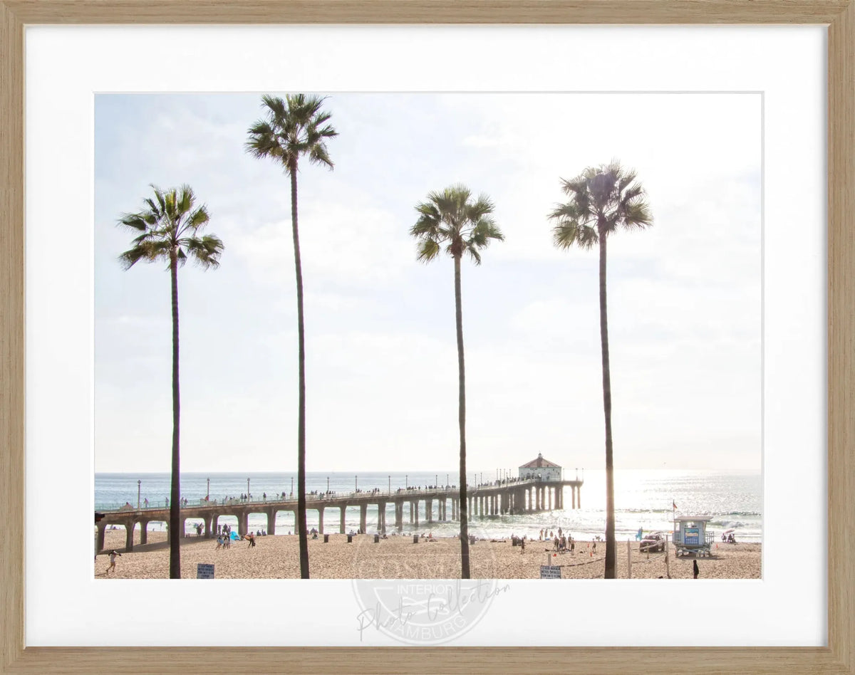 Schwarz-weiß Poster mit Rahmen von Cosman-Photocollection, Kalifornien Manhattan Beach, 31x25 cm, dekoratives Wandbild