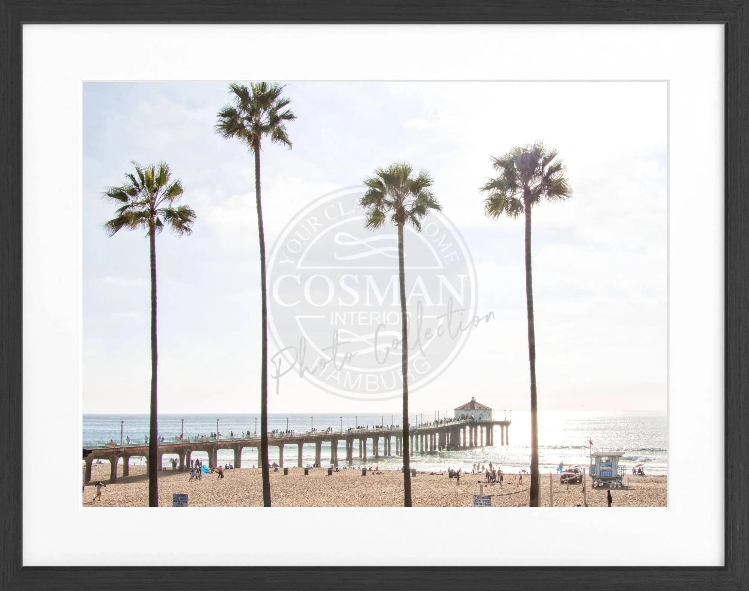Schwarz-weiß Poster mit Rahmen von Cosman-Photocollection, Kalifornien Manhattan Beach, 31cm x 25cm, modernes Wandbild