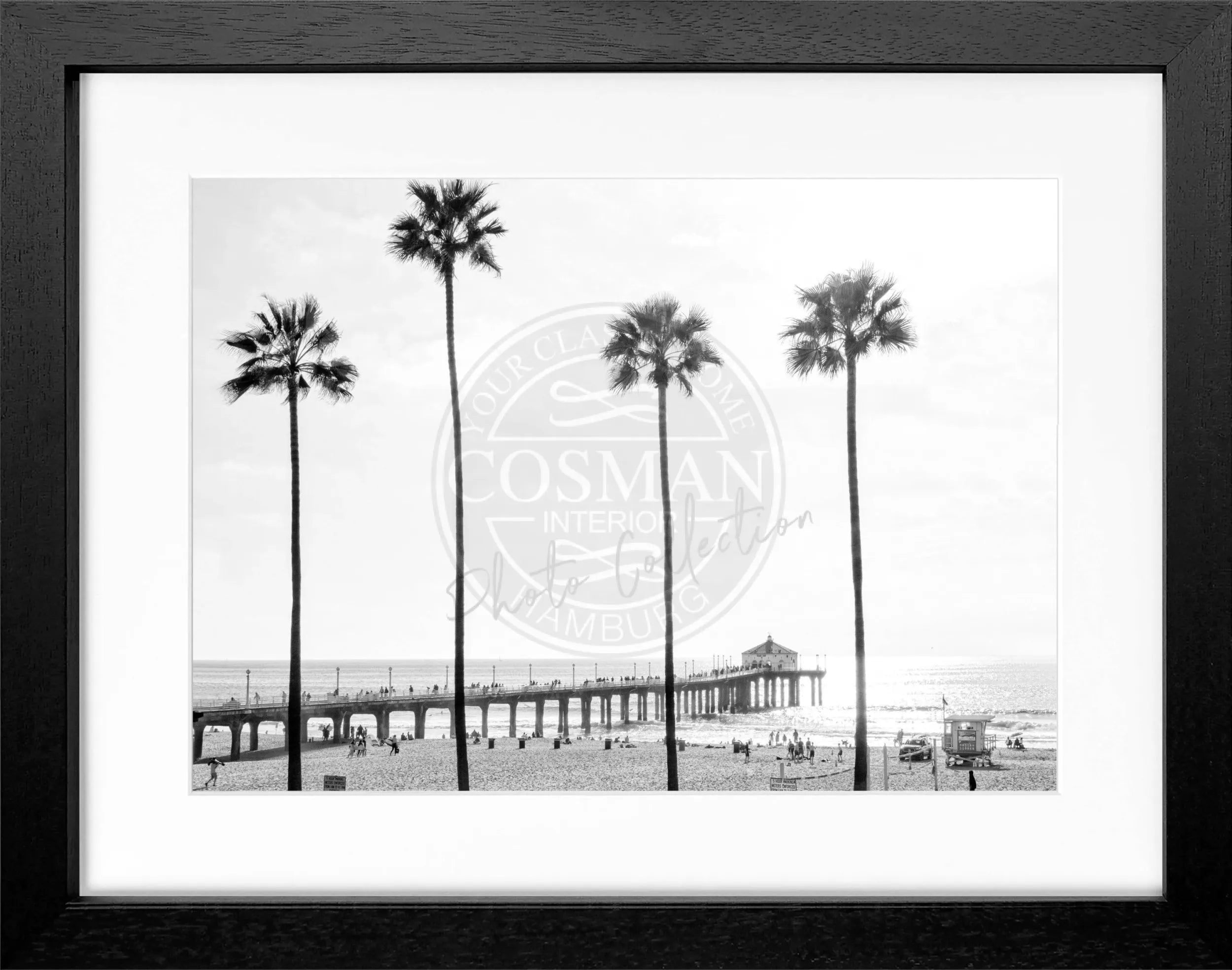 Schwarz-weiß Poster mit Rahmen, Kalifornien Manhattan Beach, von Cosman-Photocollection, 31x25 cm, Wanddekoration