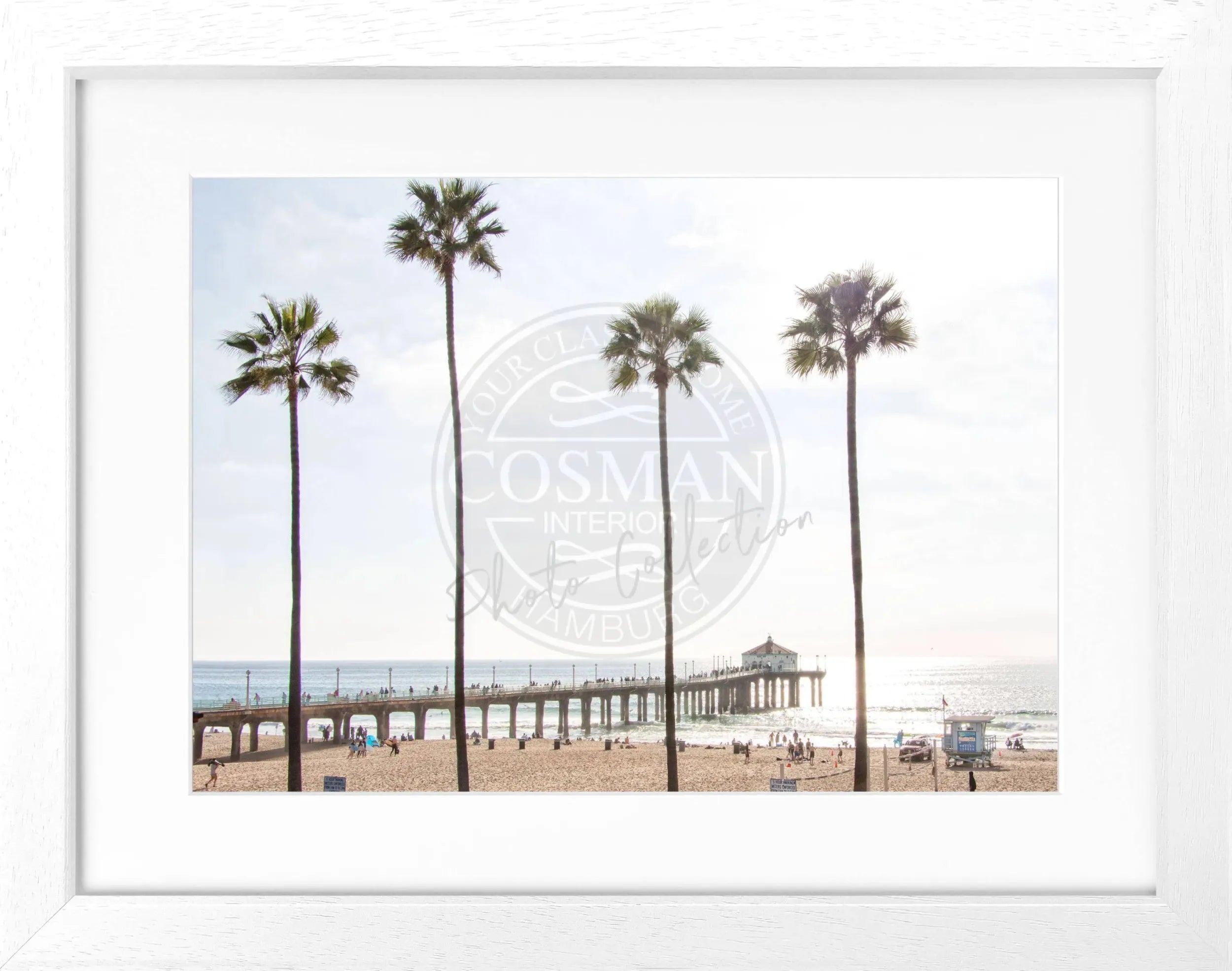 Schwarz-weiß Poster mit Rahmen von Cosman-Photocollection, Kalifornien Manhattan Beach, 31x25 cm, Kunstfotografie, Wanddekoration