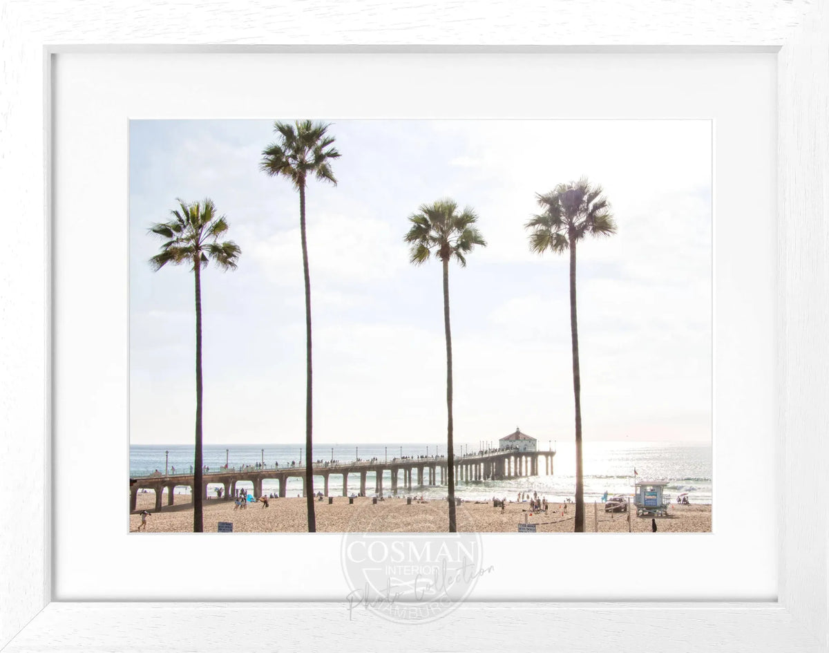 Schwarz-weiß Poster mit Rahmen von Cosman-Photocollection, Kalifornien Manhattan Beach, 31x25 cm, Kunstfotografie, Wanddekoration
