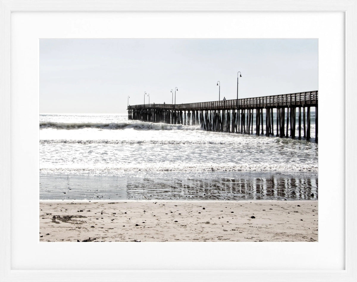 Schwarz-weiß Poster mit Rahmen von Cosman-Photocollection, Kalifornien Pier Motiv, 31x25 cm, Wanddekoration