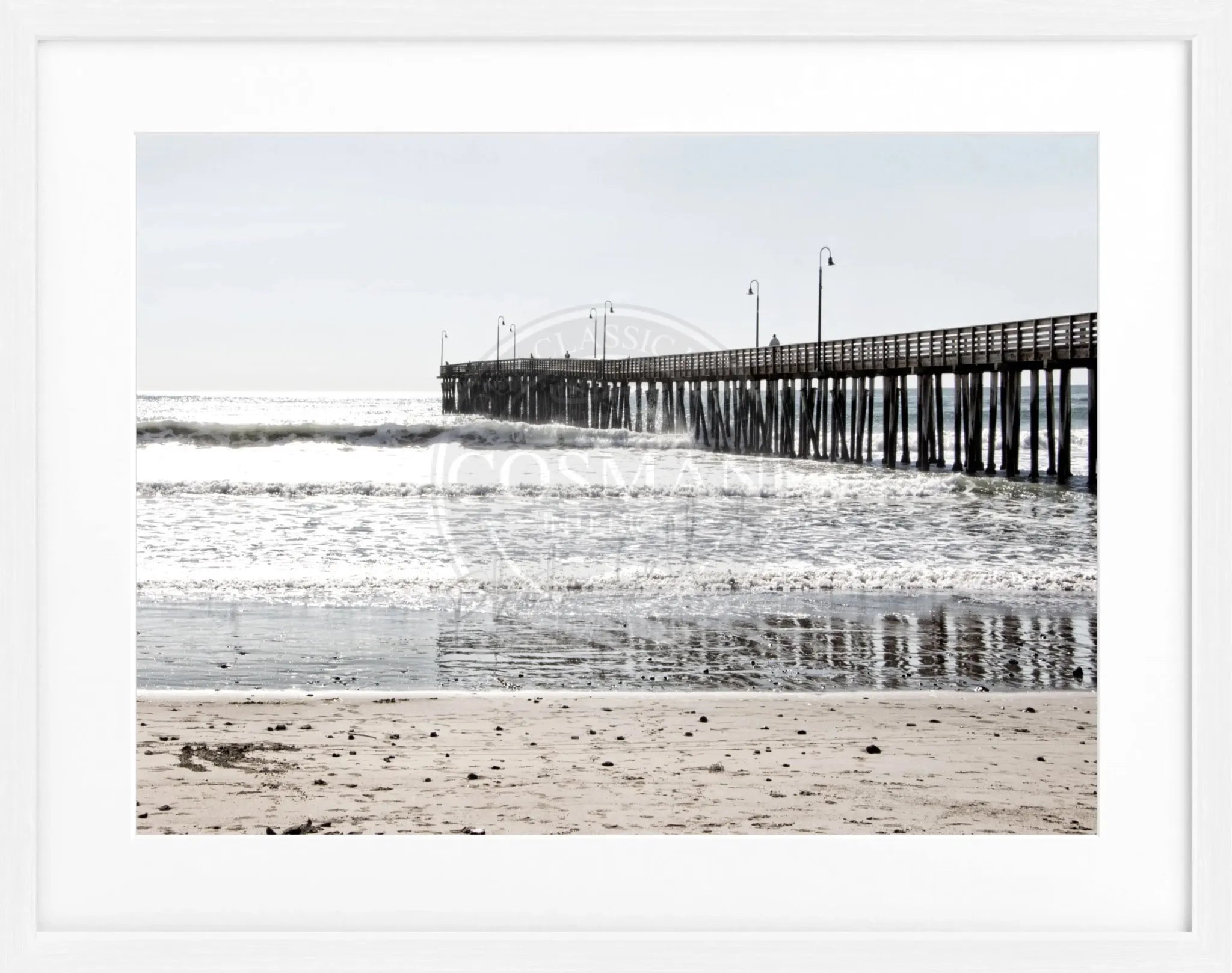 Schwarz-weiß Poster mit Rahmen von Cosman-Photocollection, Kalifornien Pier Motiv, 31x25 cm, Wanddekoration