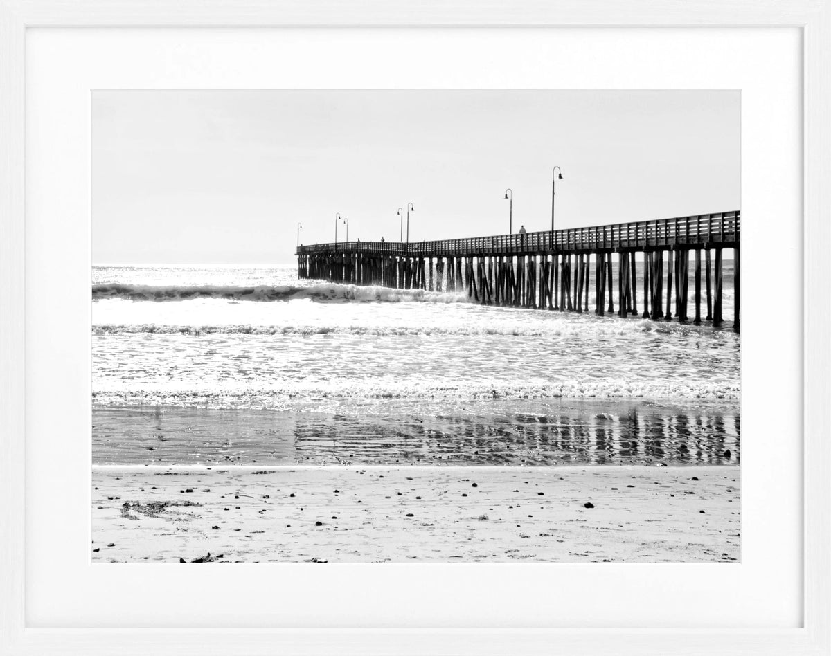 Schwarz-weiß Poster mit Rahmen von Cosman-Photocollection, Kalifornien Pier Motiv, 31x25 cm, dekoratives Wandbild