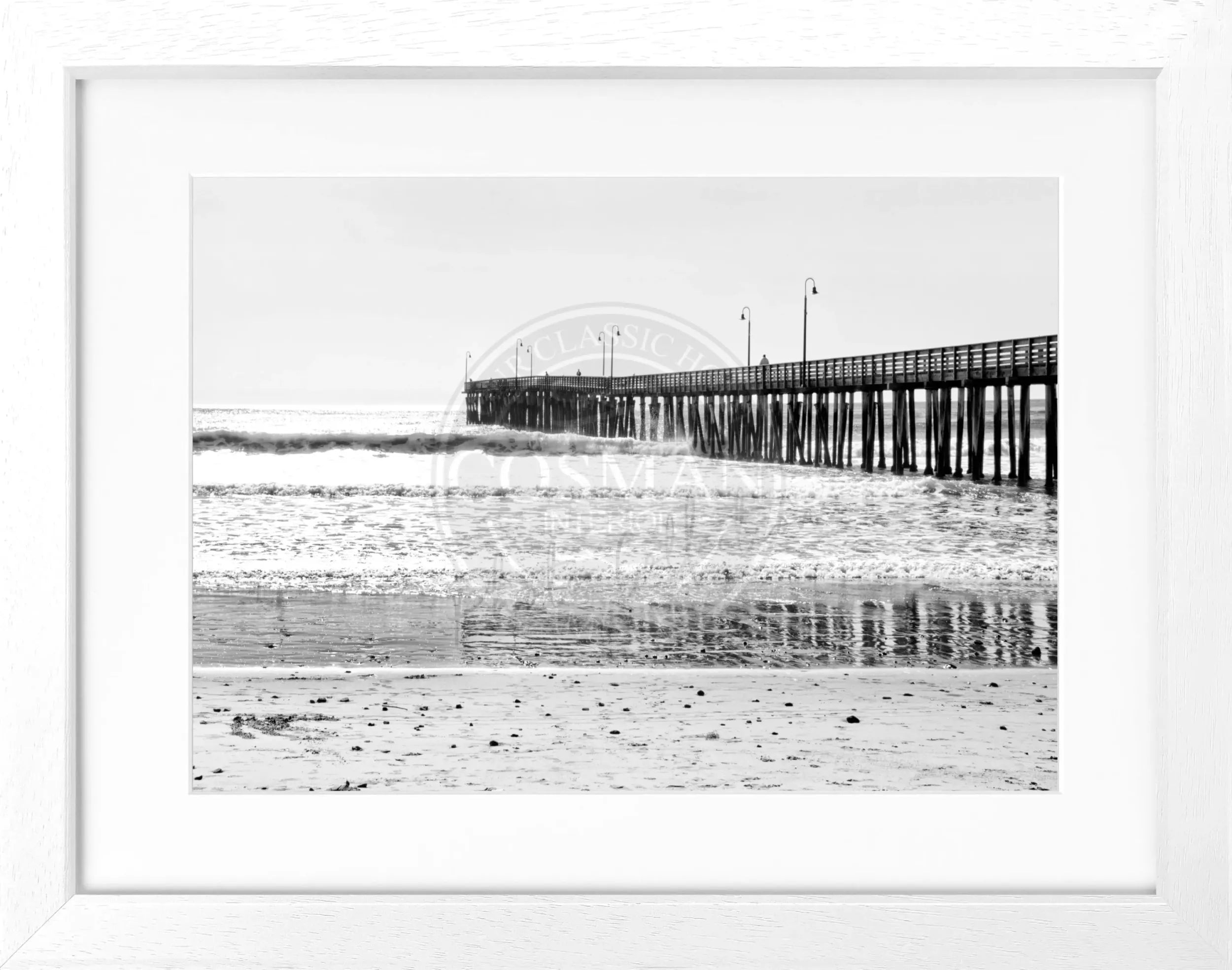 Schwarz-weiß Poster mit Rahmen, Kalifornien Pier, Cosman-Photocollection, 31x25cm, K14, Wanddekoration
