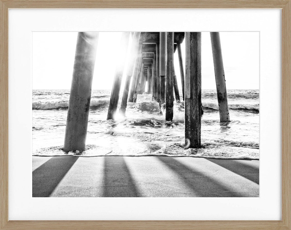 Schwarz-weiß Poster mit Rahmen, Kalifornien Pier Motiv, 31x25 cm, von Cosman-Photocollection
