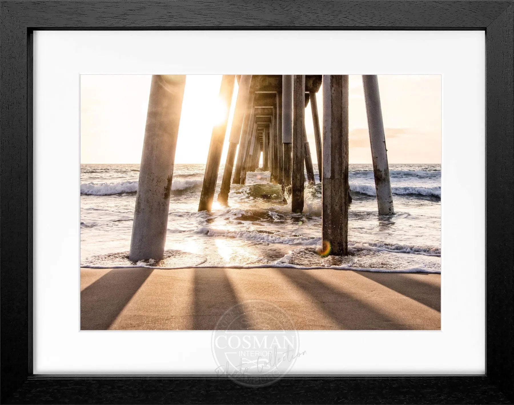 Schwarz-weiß Poster mit Rahmen von Kalifornien ’Pier’ von Cosman-Photocollection, 31x25 cm, Meeresmotiv
