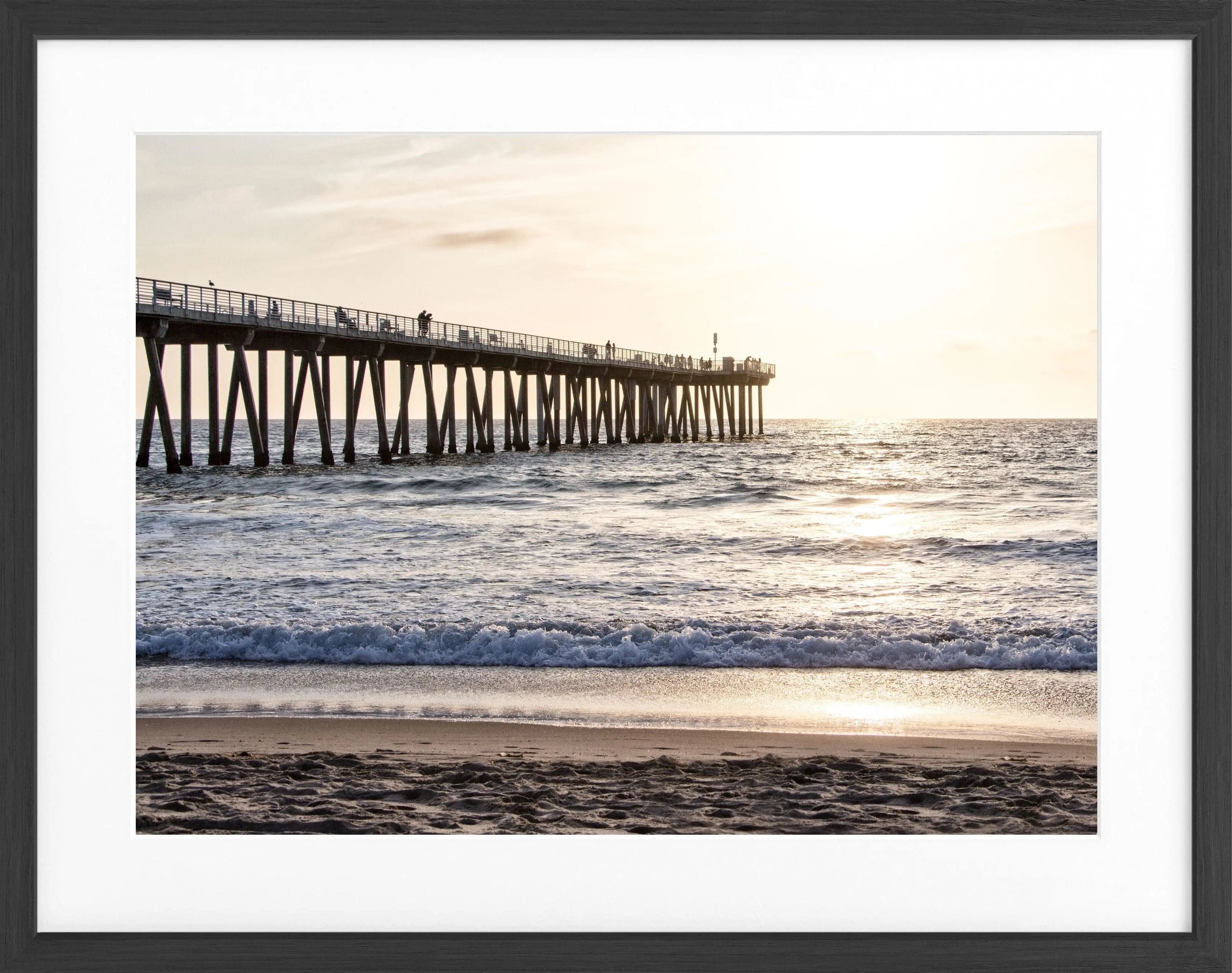 Schwarz-weiß Poster mit Rahmen, Kalifornien Pier, Cosman-Photocollection, 31x25cm, dekoratives Wandbild