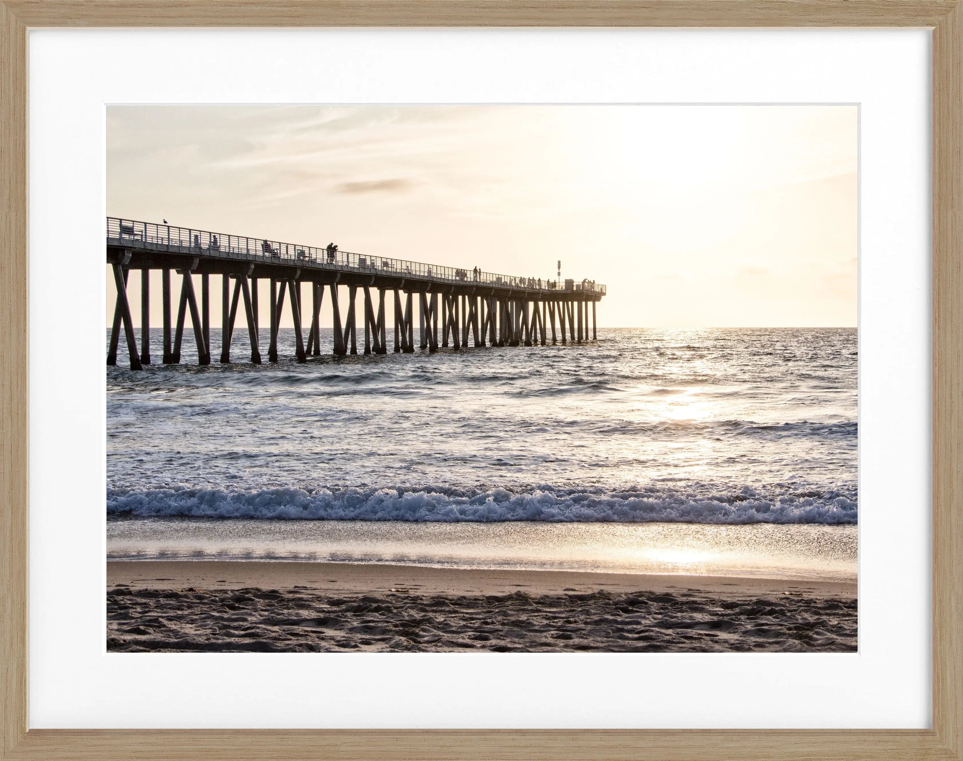 Schwarz-weiß Poster mit Rahmen, Kalifornien Pier Motiv, von Cosman-Photocollection, 31x25cm, Wanddekoration