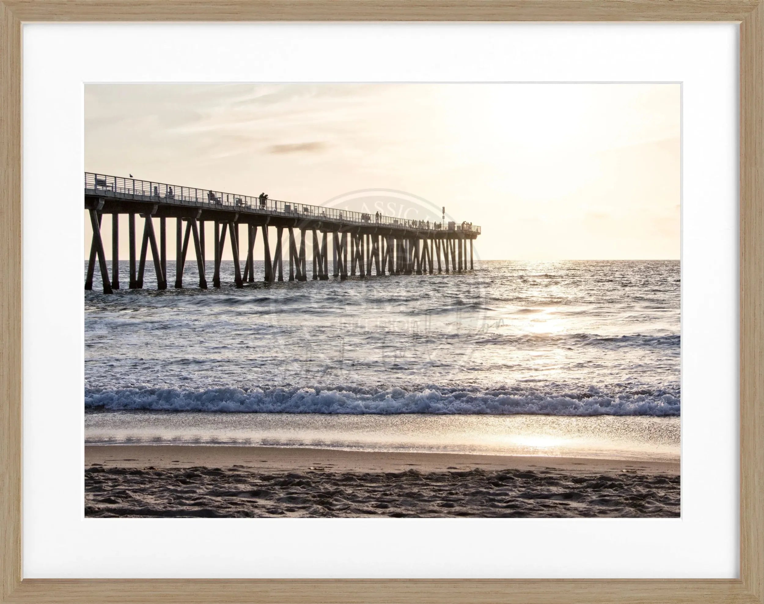 Schwarz-weiß Poster mit Rahmen von Cosman-Photocollection, Kalifornien Pier Motiv, 31x25cm, Wanddekoration