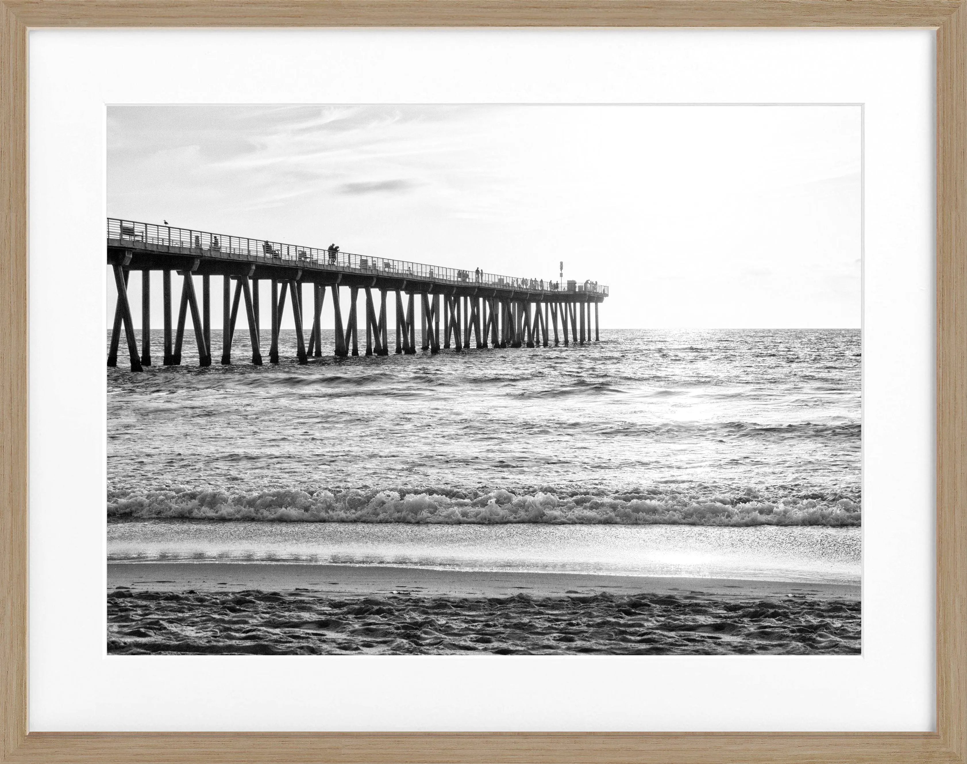 Schwarz-weiß Poster mit Rahmen, Kalifornien ’Pier’, von Cosman-Photocollection, 31x25 cm, Kunstfotografie, maritimes Motiv