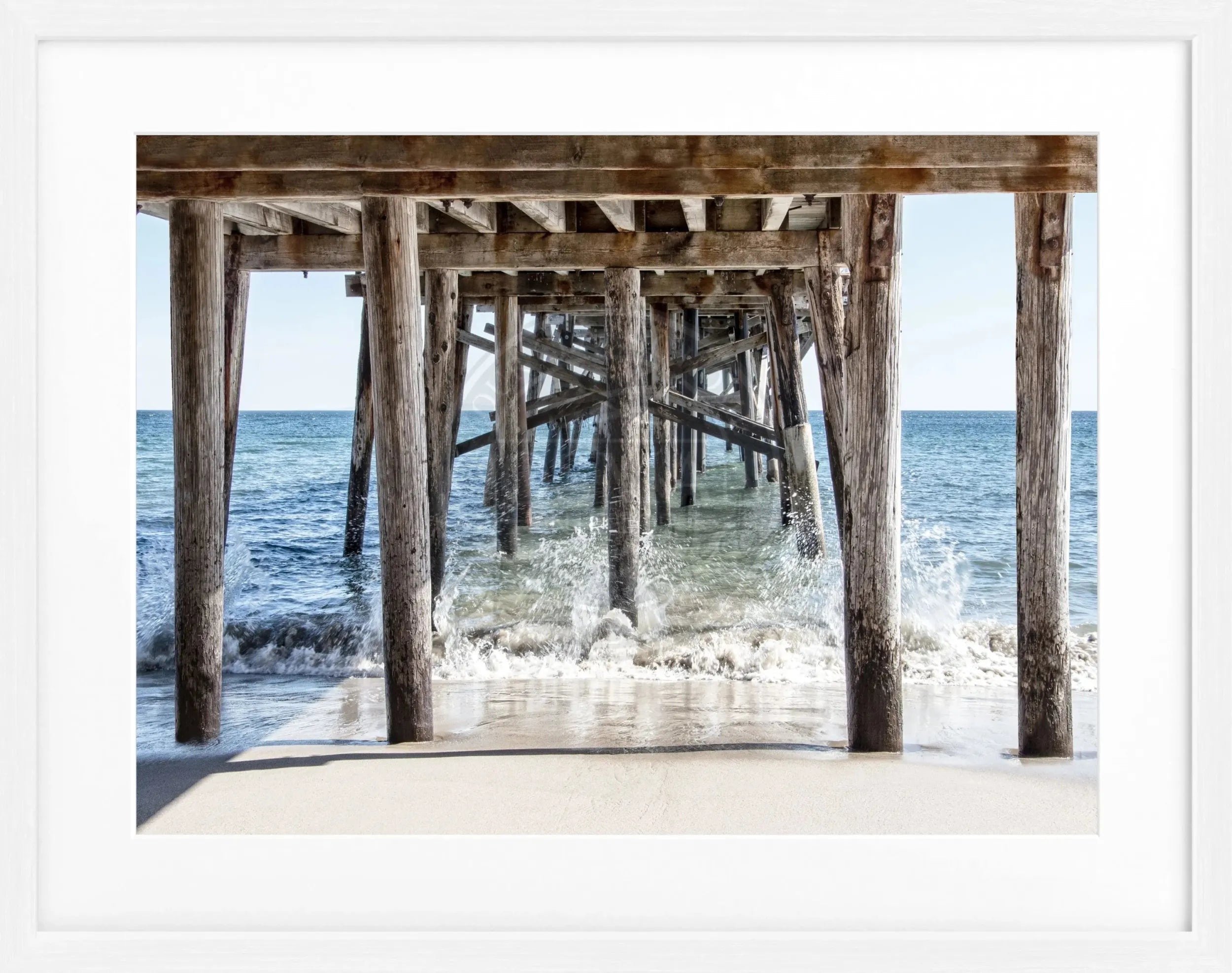 Schwarz-weiß Poster mit Rahmen von Cosman-Photocollection, Kalifornien Pier, 31x25cm, Wanddekoration, Fotokunst, maritime Atmosphäre