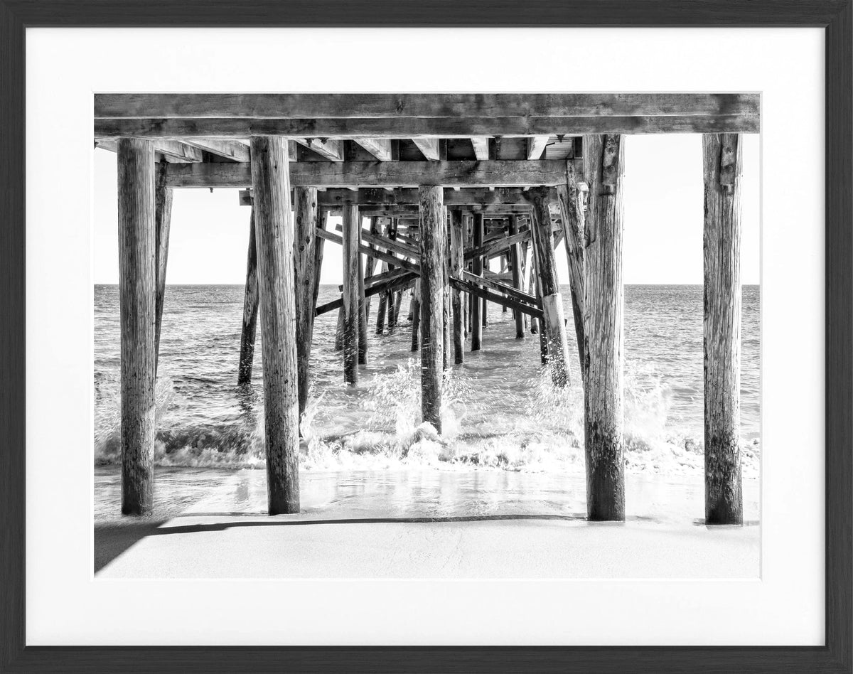 Schwarz-weiß Poster mit Rahmen, Kalifornien Pier Motiv, von Cosman-Photocollection, 31x25 cm, Wanddekoration