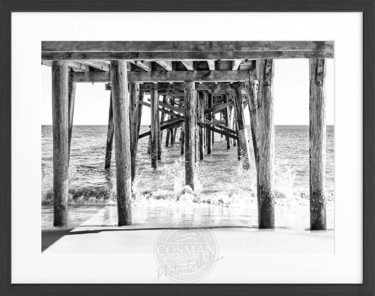 Schwarz-weiß Poster mit Rahmen, Kalifornien Pier Motiv, von Cosman-Photocollection, 31x25 cm, Wanddekoration