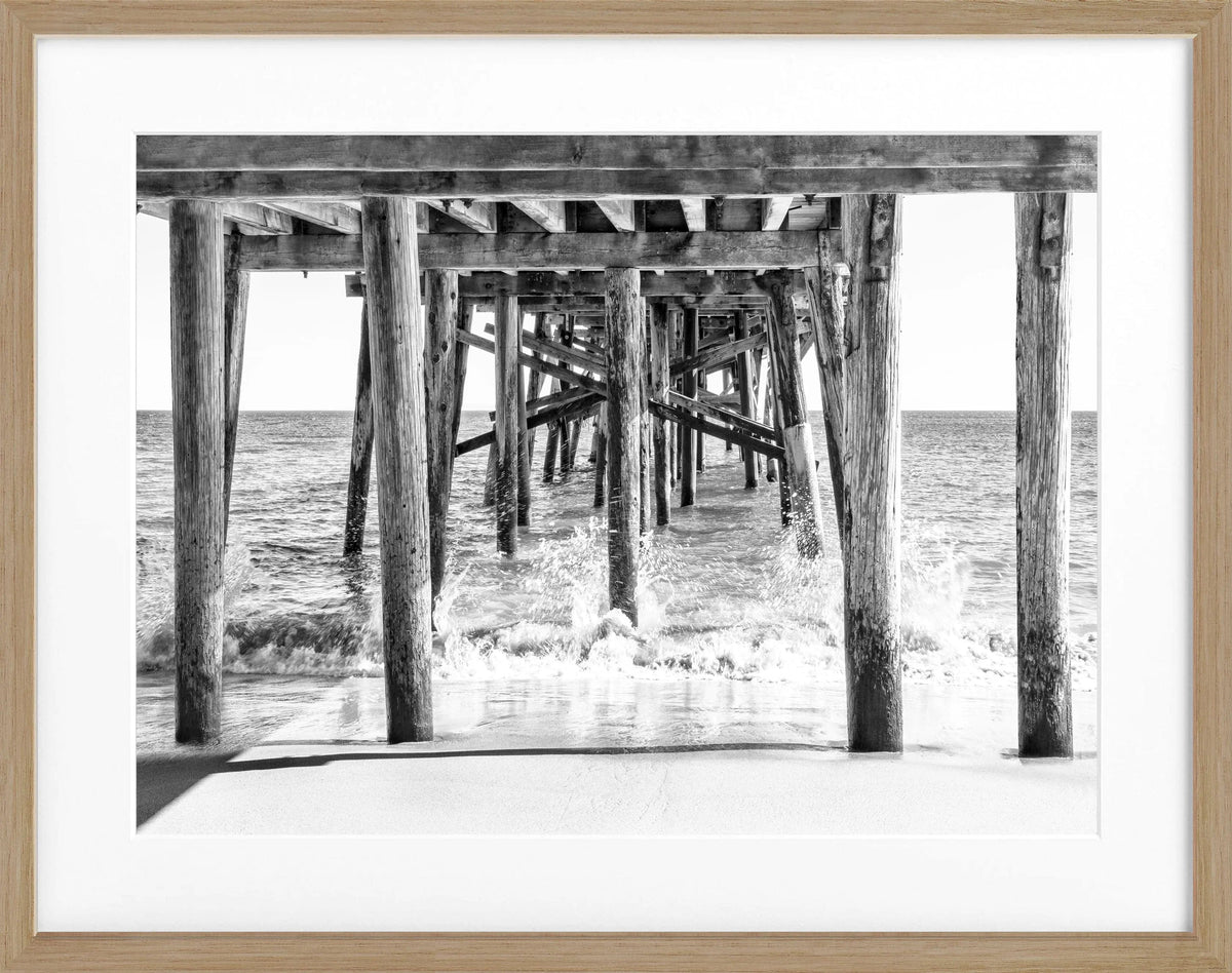 Schwarz-weiß Poster mit Rahmen, Kalifornien Pier Motiv, von Cosman-Photocollection, 31x25cm, dekoratives Wandbild