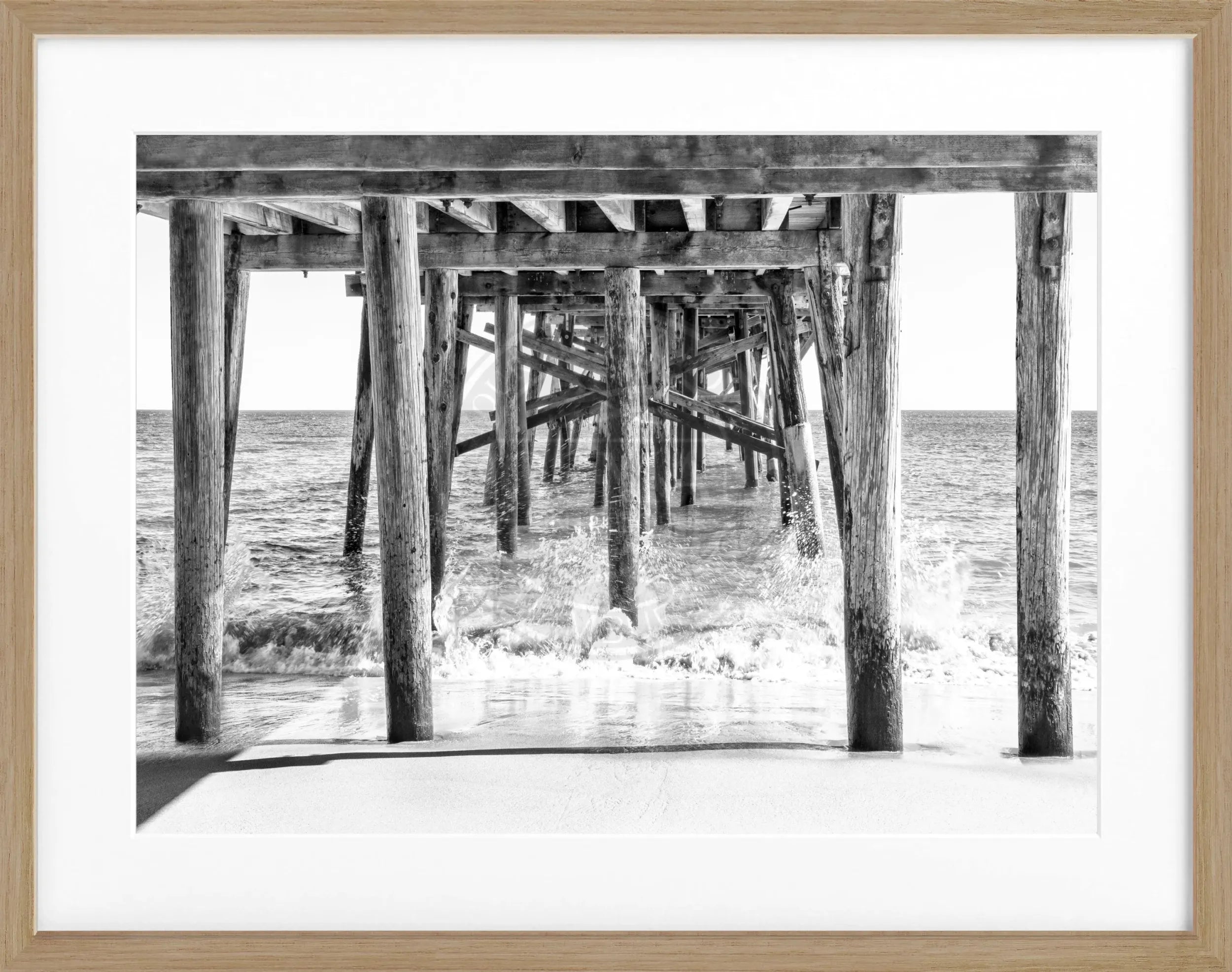Schwarz-weiß Poster mit Rahmen, Kalifornien Pier Motiv, von Cosman-Photocollection, 31x25cm, dekoratives Wandbild