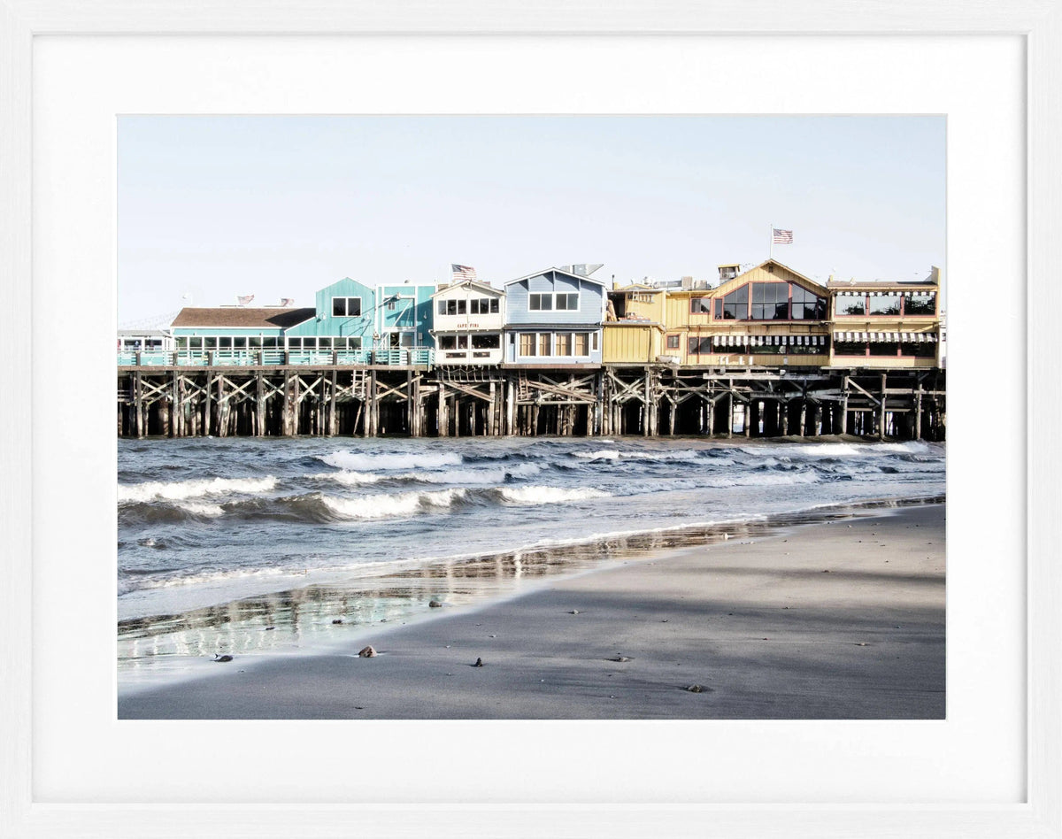 Schwarz-weißer Poster mit Rahmen, Kalifornien Pier Monterey, von Cosman-Photocollection, 31x25 cm, Wanddekoration
