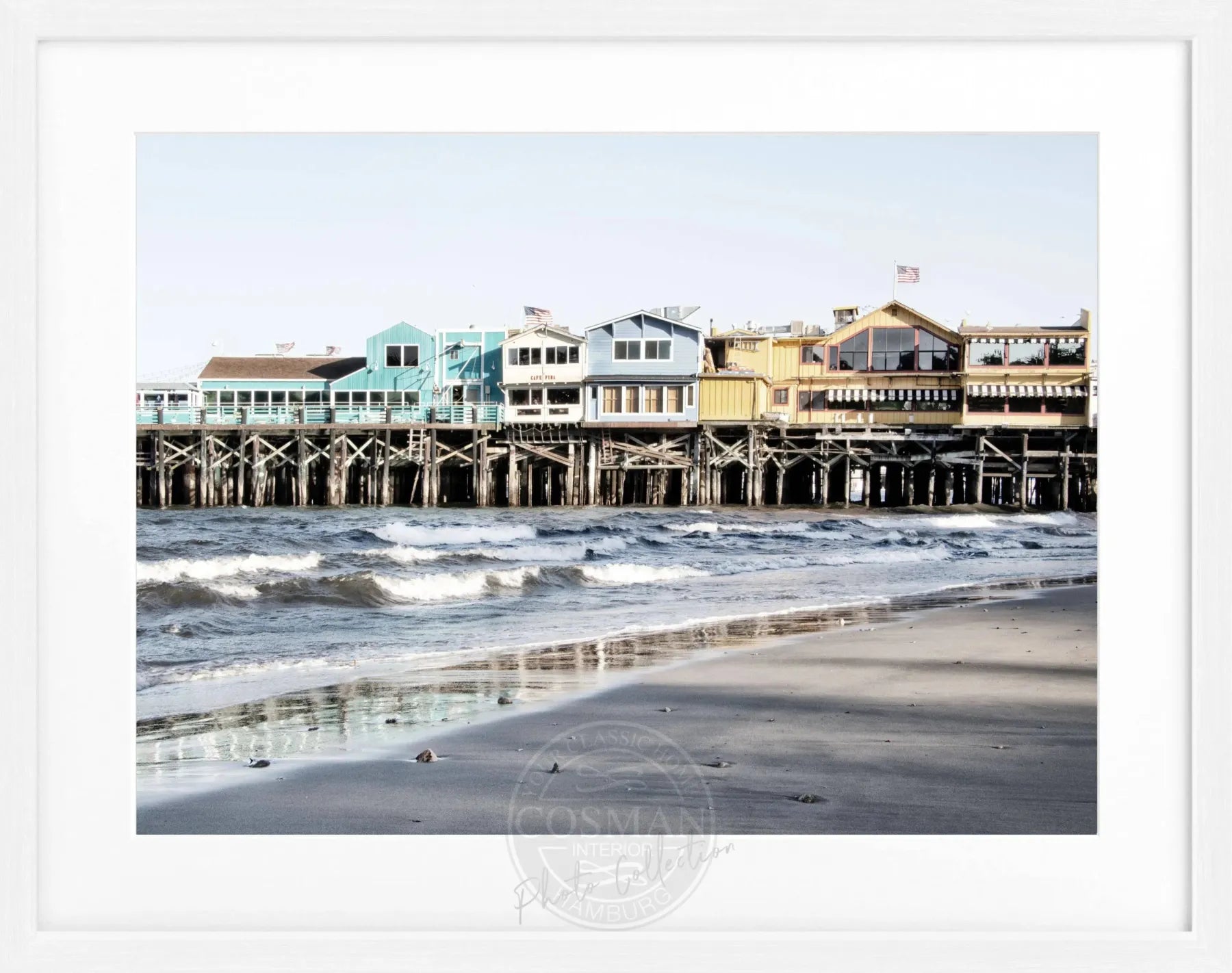 Schwarz-weißer Poster mit Rahmen, Kalifornien Pier Monterey, von Cosman-Photocollection, 31x25 cm, Wanddekoration