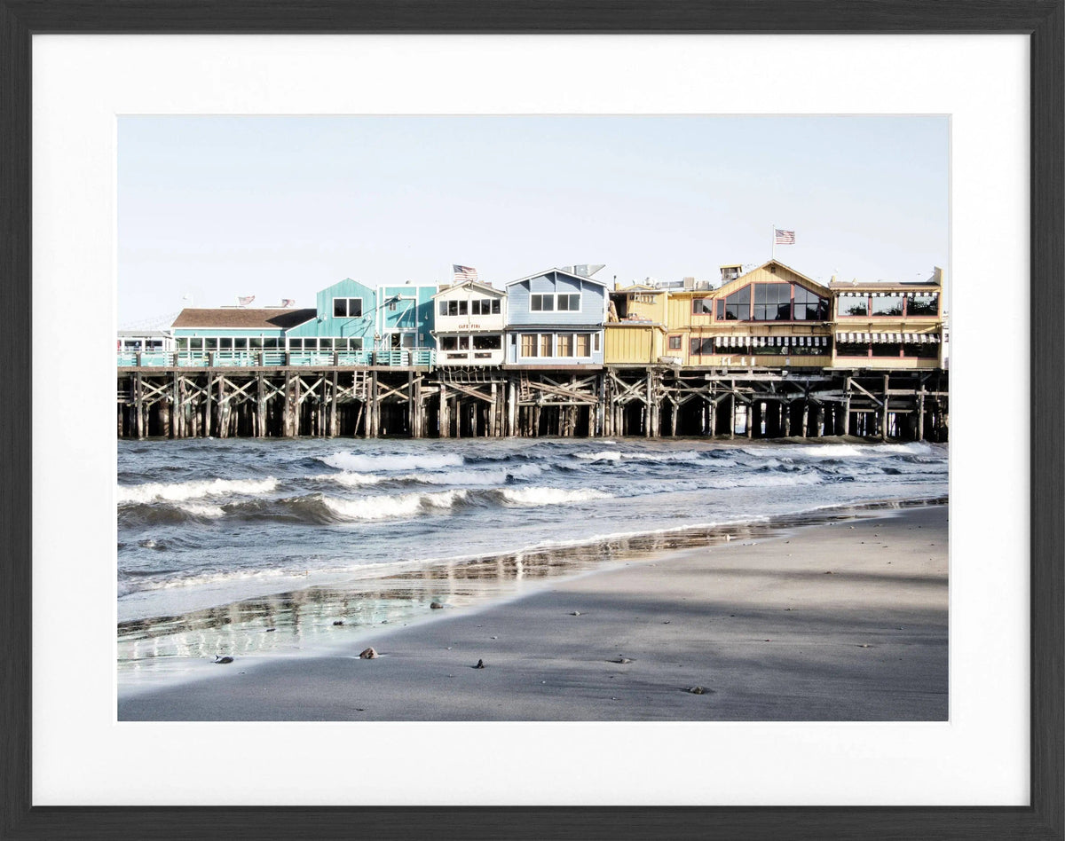 Schwarz-weiß Poster mit Rahmen, Kalifornien Pier Monterey, von Cosman-Photocollection, 31x25 cm, Wanddekoration