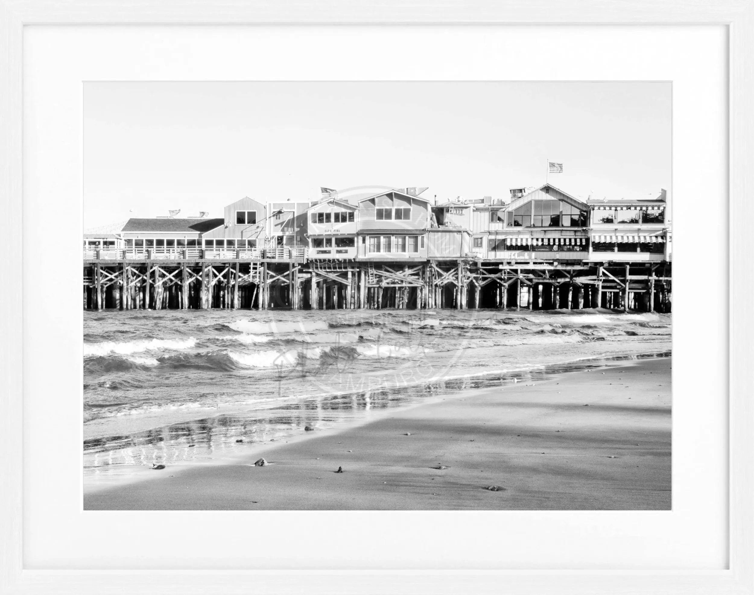 Schwarz-weiß Poster mit Rahmen von Cosman-Photocollection, Kalifornien Pier Monterey, 31x25cm, stilvolle Wanddekoration