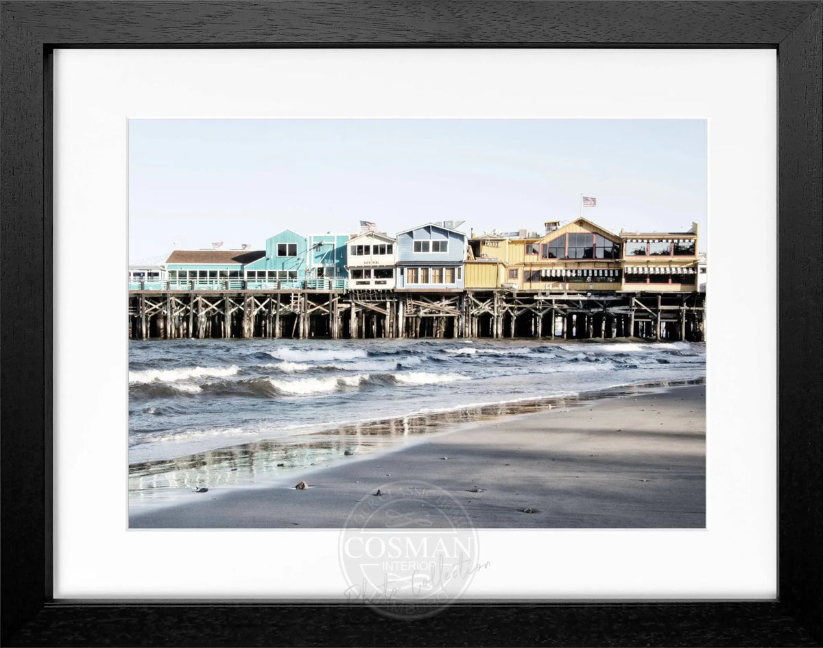 Schwarz-weiß Poster mit Rahmen von Cosman-Photocollection, Kalifornien Pier Monterey, 31x25 cm, Kunstfotografie.