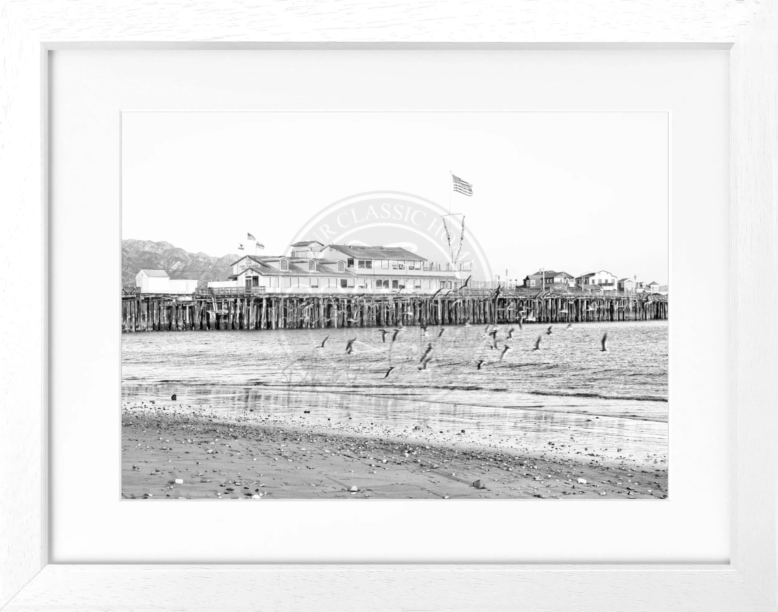 Schwarz-weiß Poster mit Rahmen, Kalifornien Santa Barbara Pier, von Cosman-Photocollection, 31x25 cm, Wanddekoration