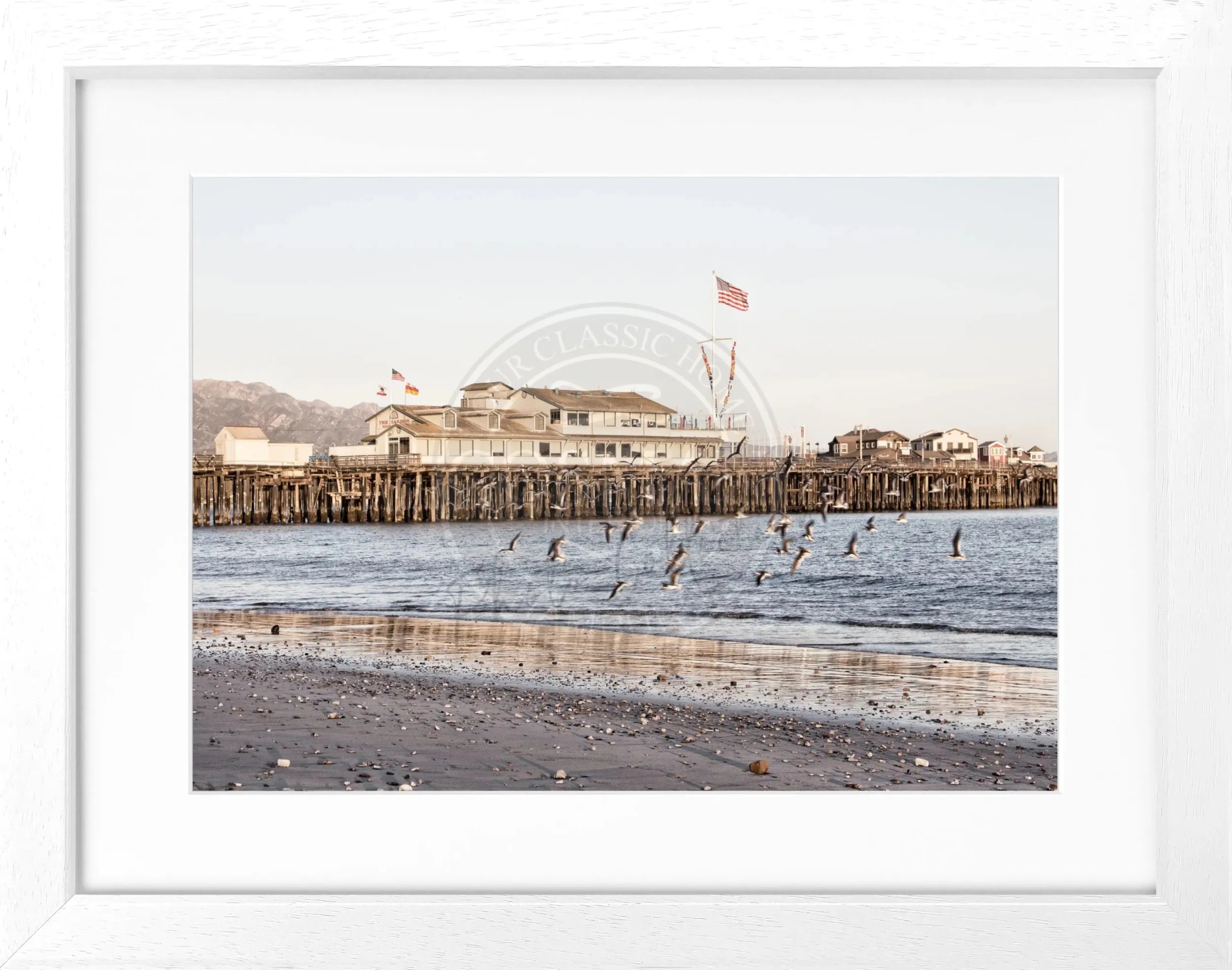 Schwarz-weiß Poster mit Rahmen, Kalifornien Santa Barbara Pier, von Cosman-Photocollection, 31x25 cm, Wanddekoration