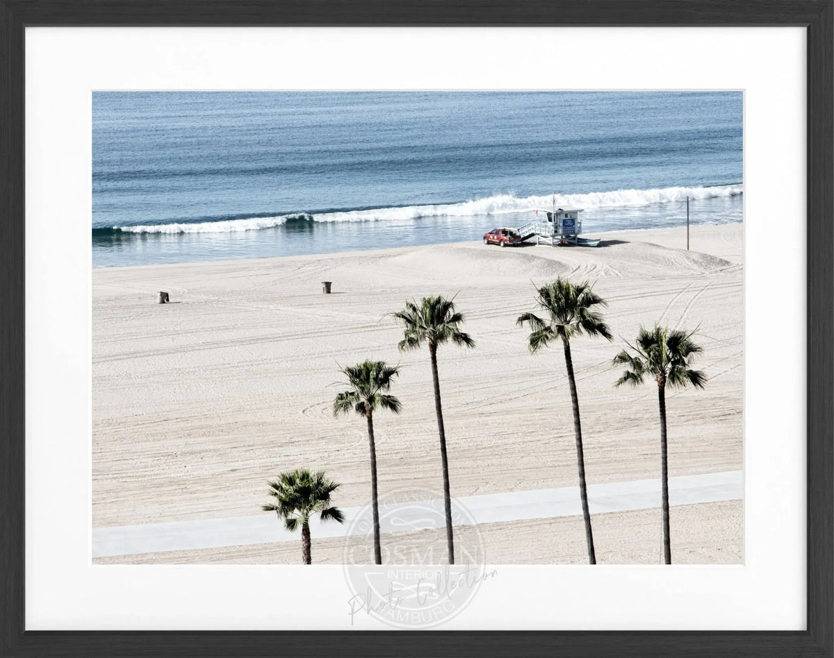 Schwarz-weiß Poster mit Rahmen, Kalifornien Santa Monica Beach, von Cosman-Photocollection, 31x25 cm, inspirierende Meeresansicht
