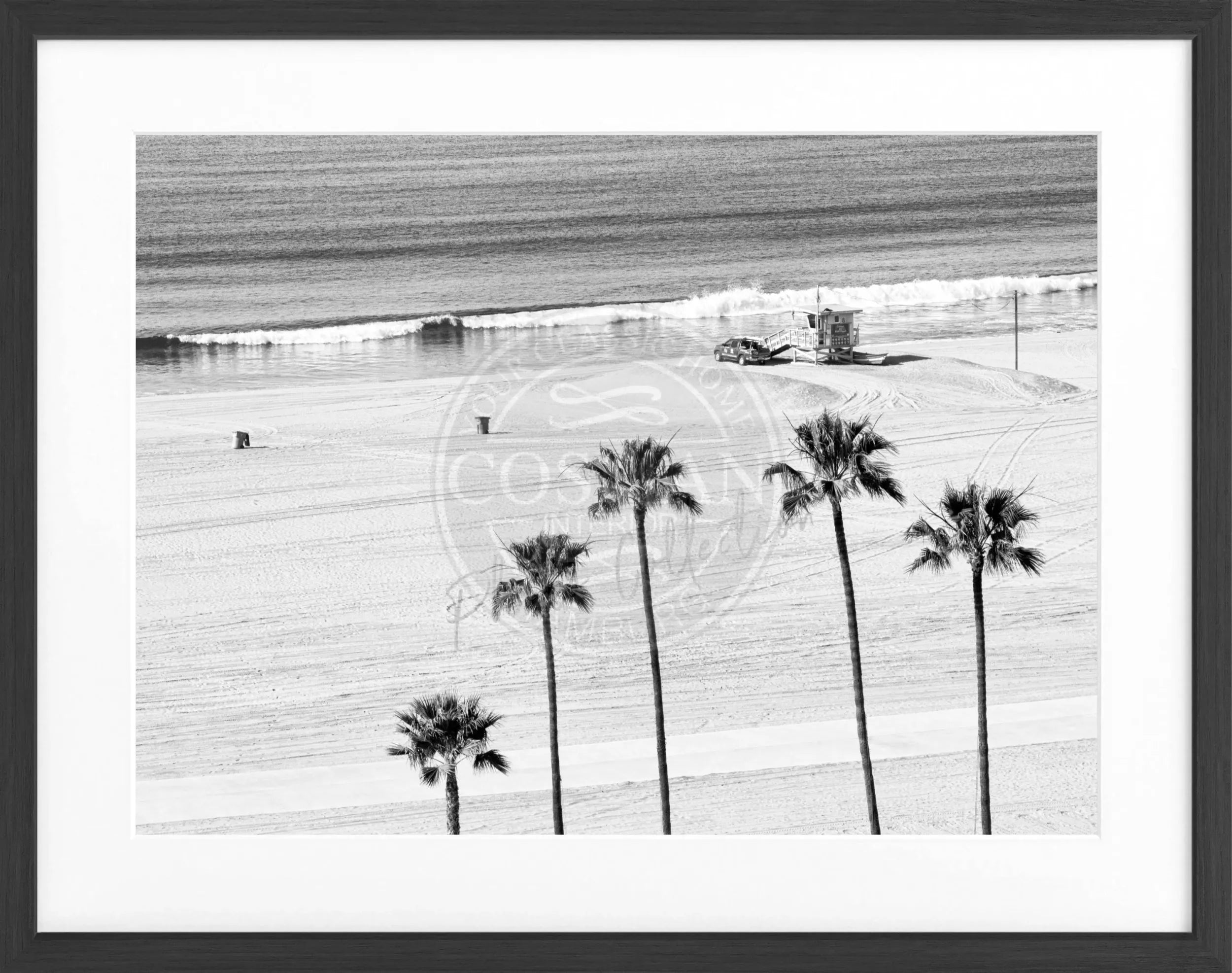 Schwarz-weiß Poster mit Rahmen, Kalifornien Santa Monica Beach, von Cosman-Photocollection, 31x25cm, Wanddekoration