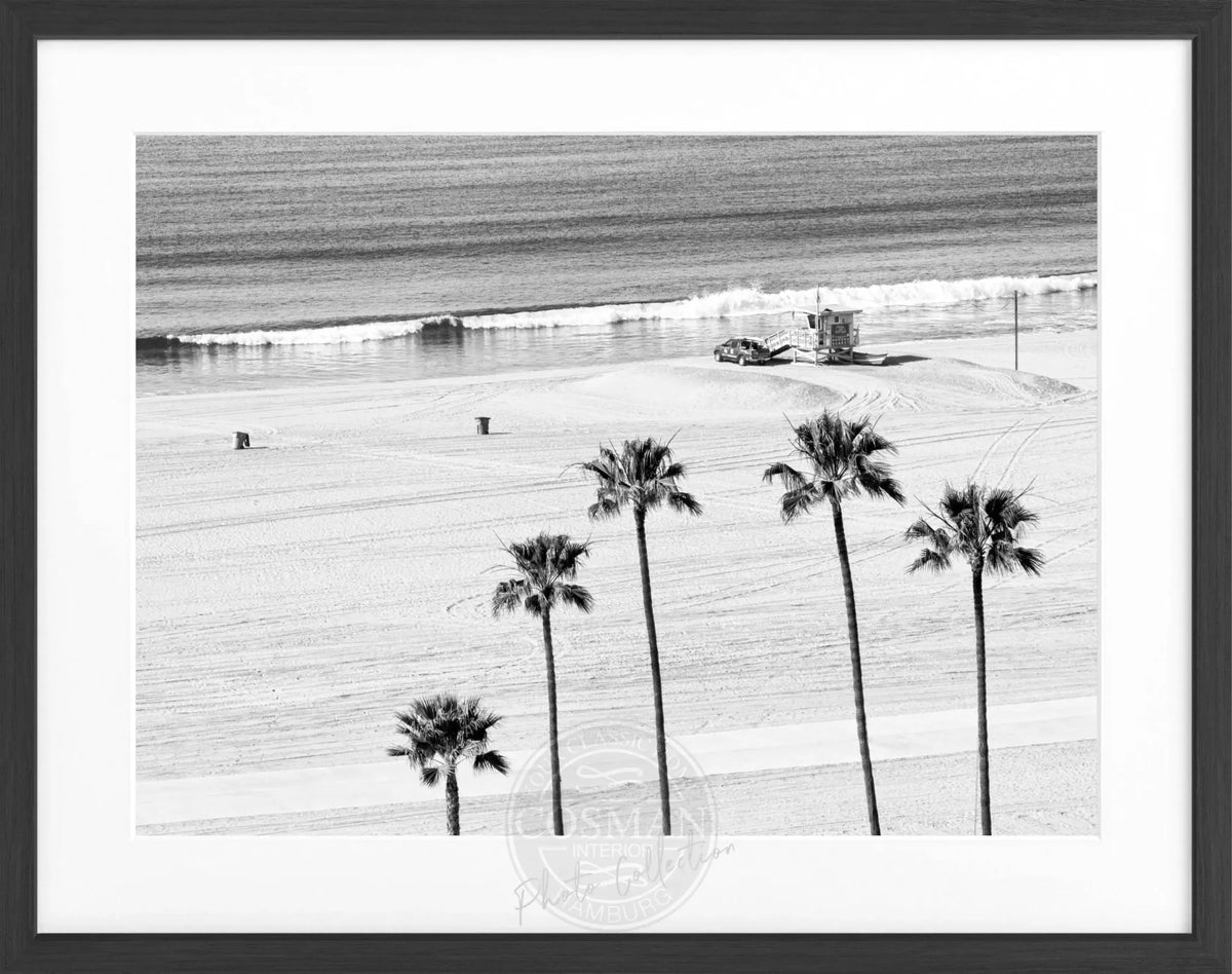 Schwarz-weiß Poster mit Rahmen, Kalifornien Santa Monica Beach, von Cosman-Photocollection, 31x25cm, Wanddekoration