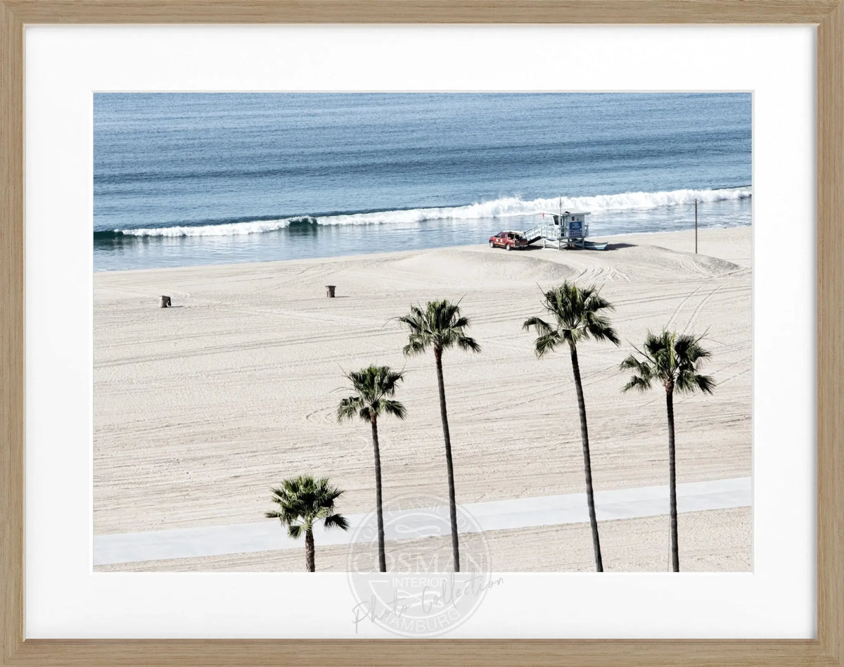 Schwarz-weiß Poster mit Rahmen von Cosman-Photocollection, Kalifornien Santa Monica Beach, 31x25 cm, dezent und stilvoll.