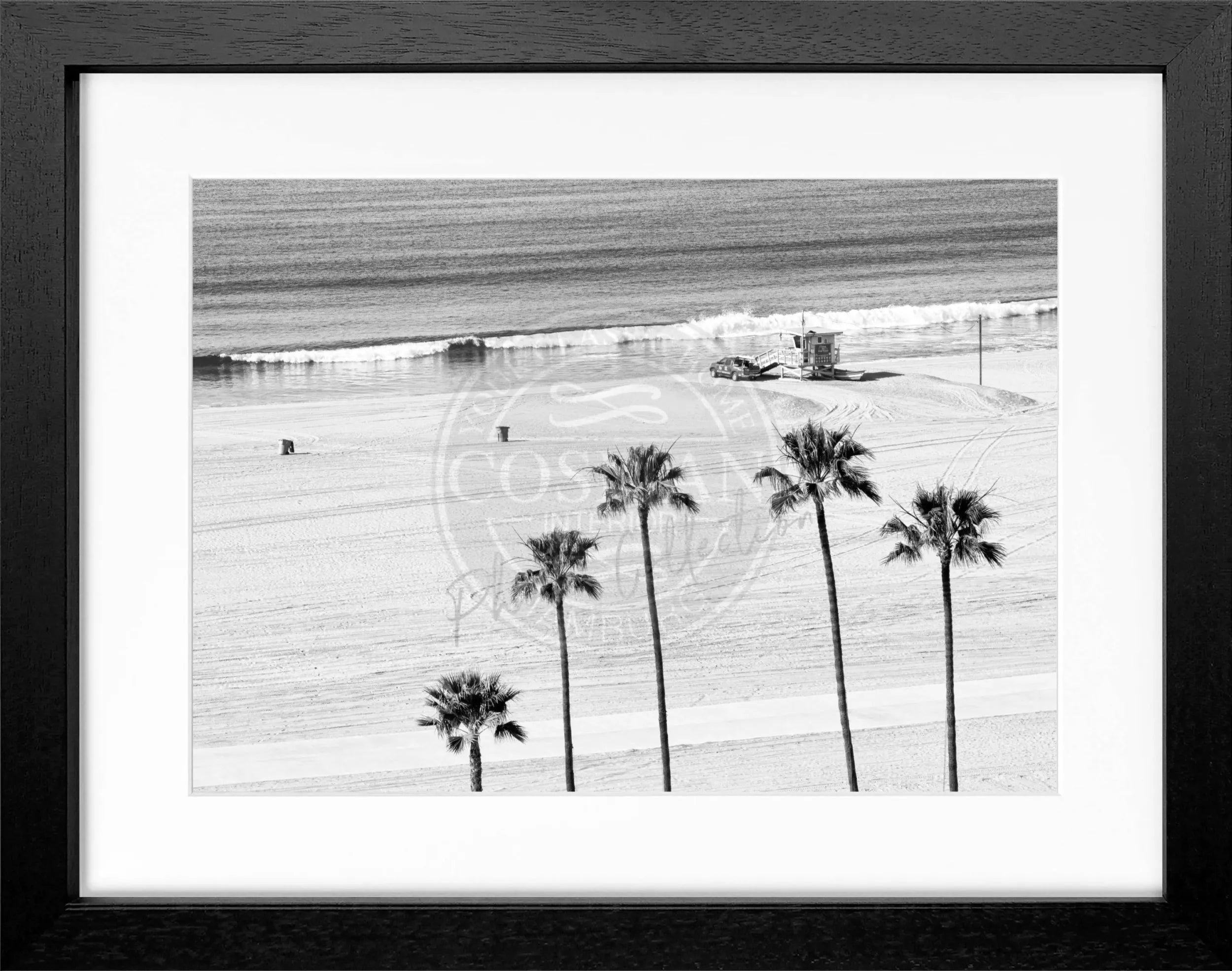 Schwarz-weiß Poster mit Rahmen, Kalifornien Santa Monica Beach, Cosman-Photocollection, 31x25 cm, Strandmotiv