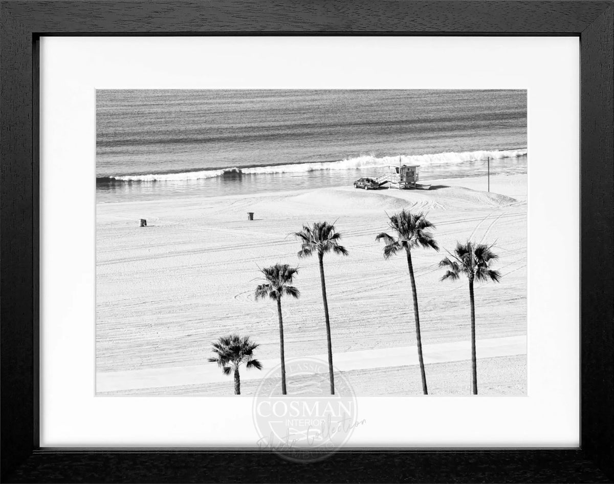 Schwarz-weiß Poster mit Rahmen, Kalifornien Santa Monica Beach, Cosman-Photocollection, 31x25 cm, Strandmotiv